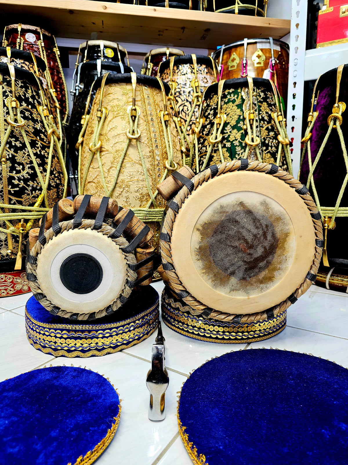 Harmonious Echoes: 5" E/F Encarved Red Sheesham Dayan + 9" Encarved Red Sheesham Dhamma Tabla Set - With Very Slight Buzz Defect