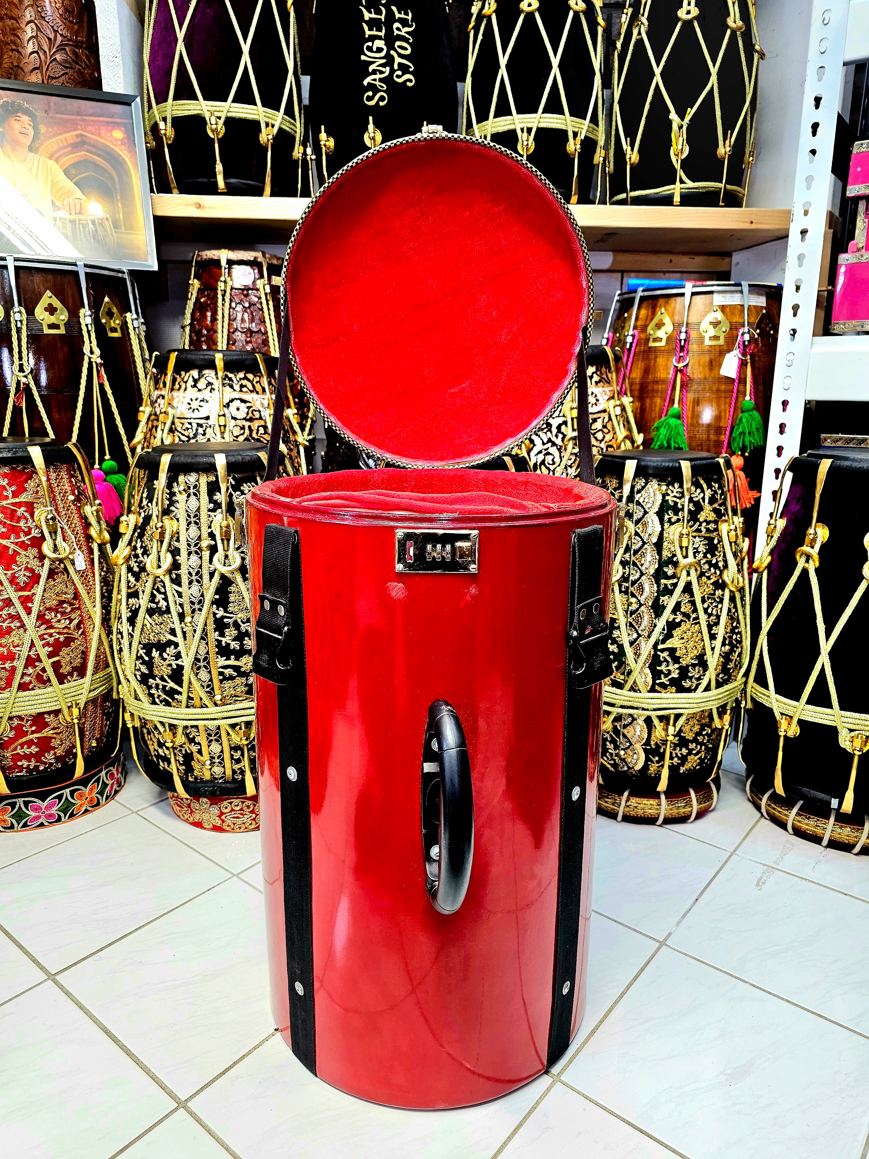 Resilient Red Vertical Dholak Case with Enhanced Security and Character *Minor Cosmetic Defects*