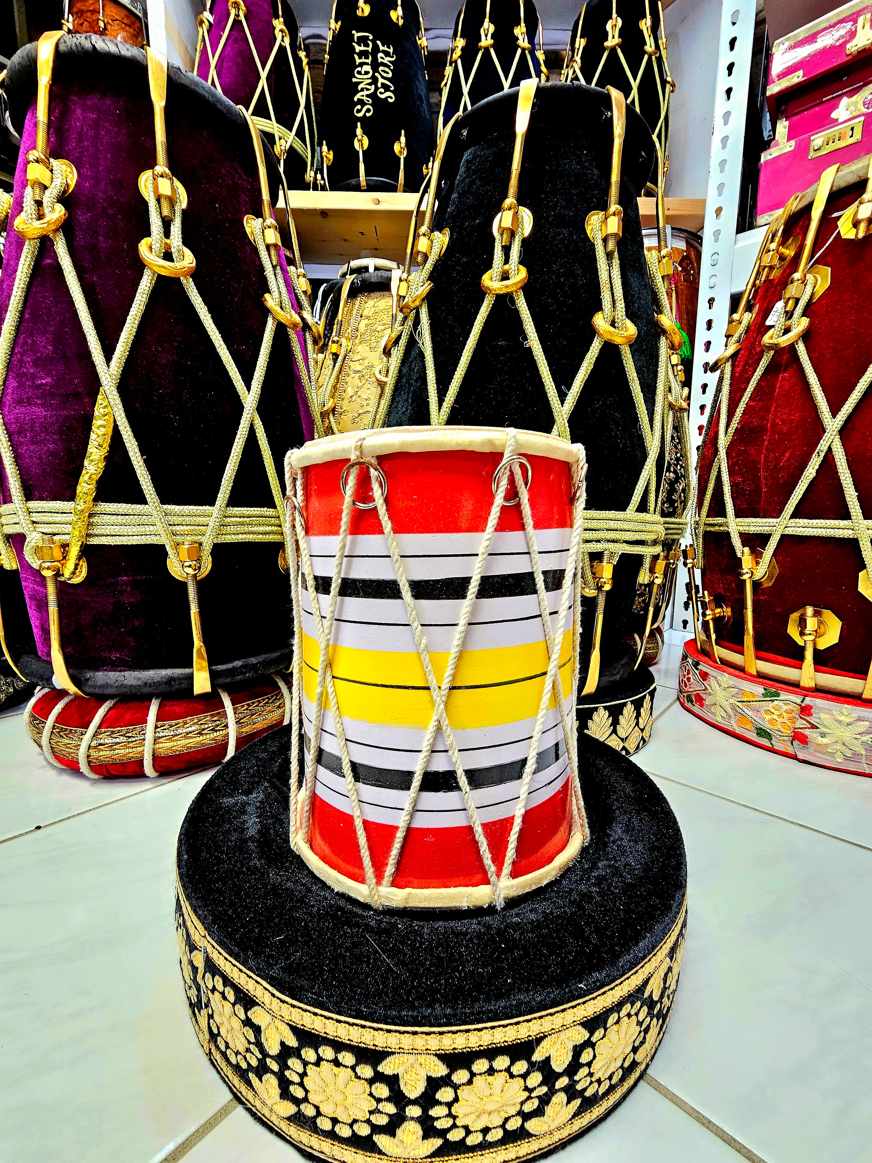Red Painted Playable Toddler Dholak (1-3 Year Olds)
