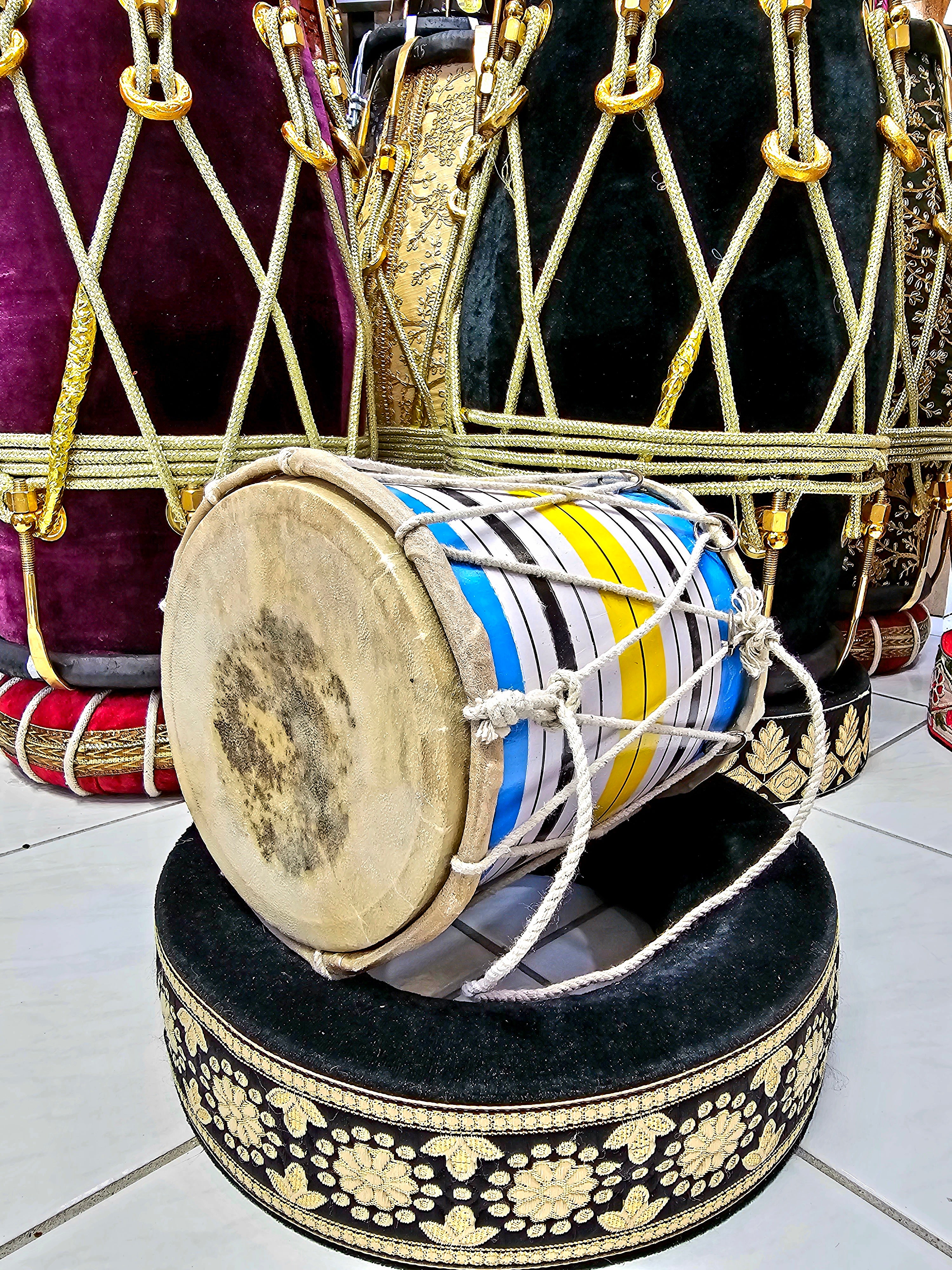 Blue Painted Playable Toddler Dholak (1-3 Year Olds)