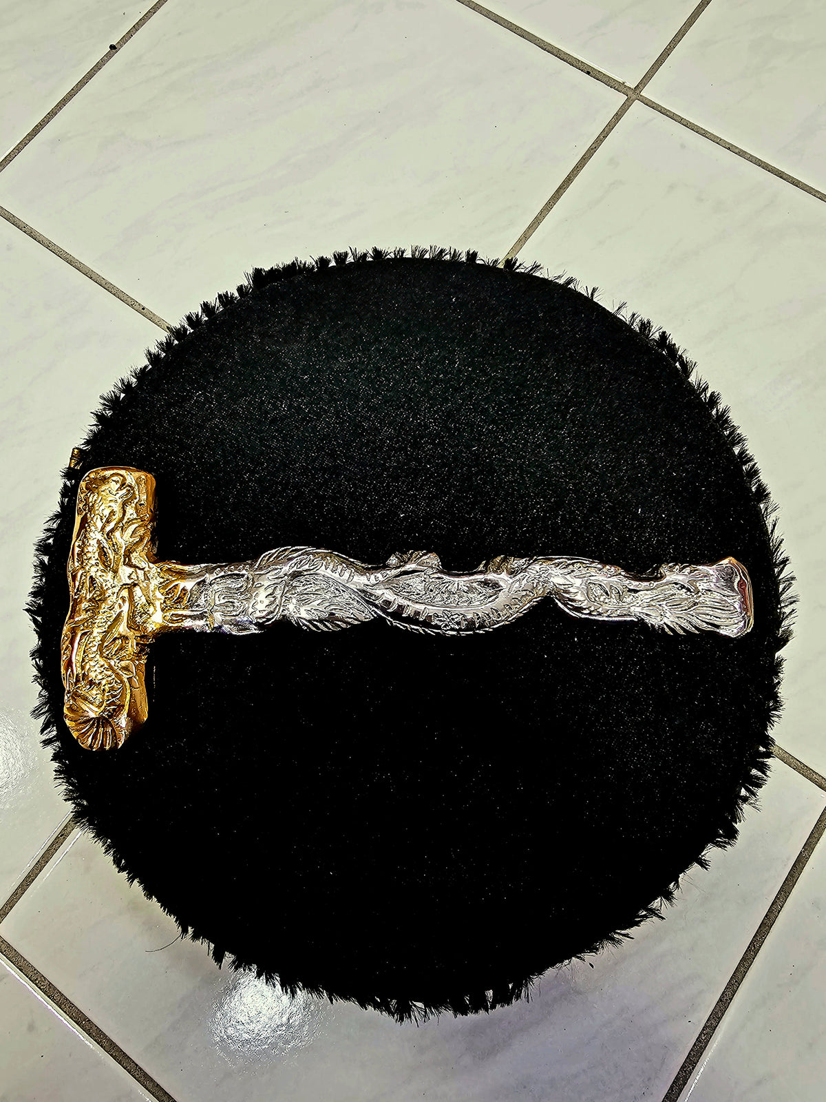 Dragon's Harmony: 2-Tone Gold & Silver Dragon Designed Tabla Hammer - Sangeet Store