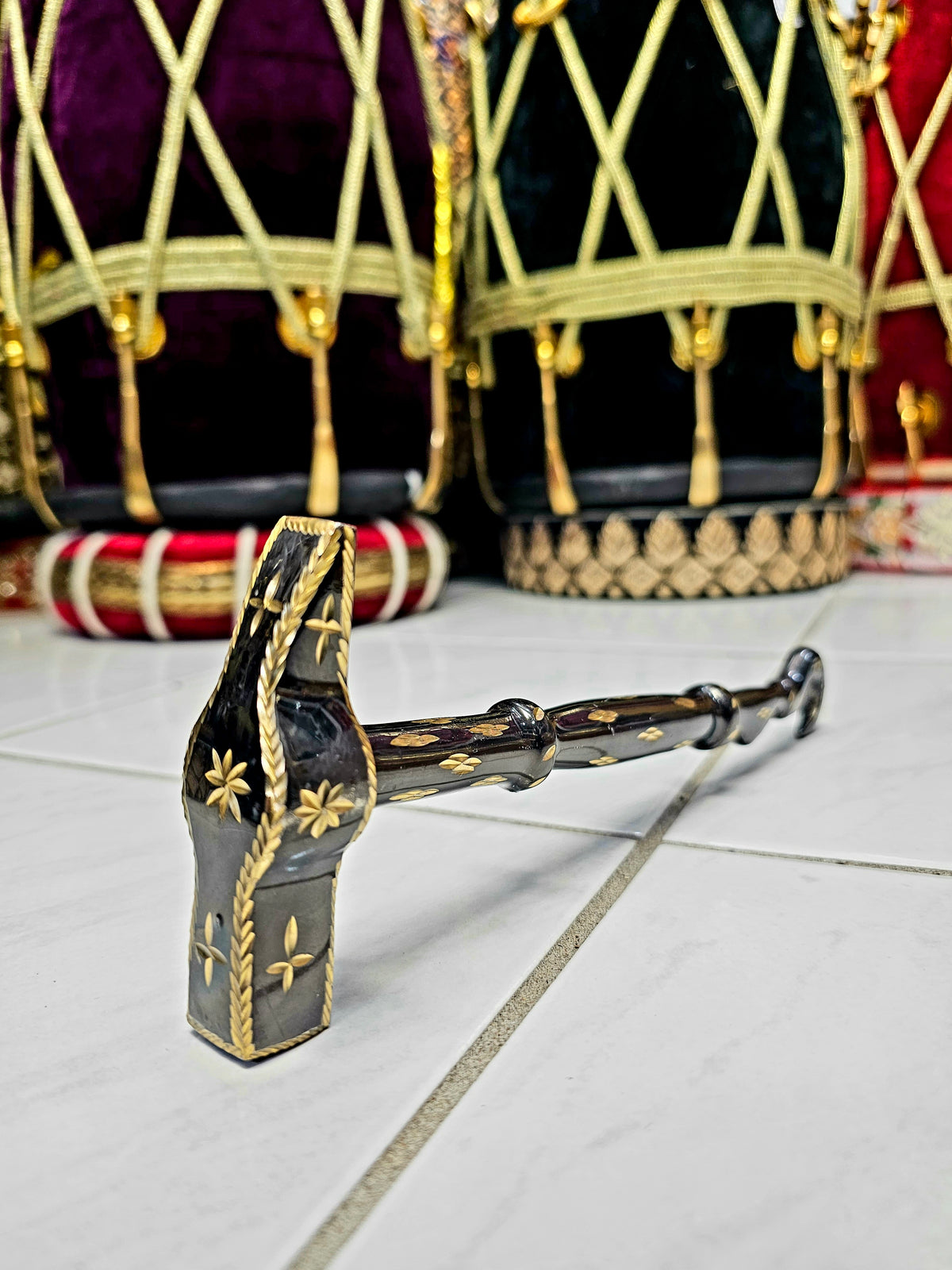 Onyx Opulence: Premium Black Tabla Hammer with Gold Accents