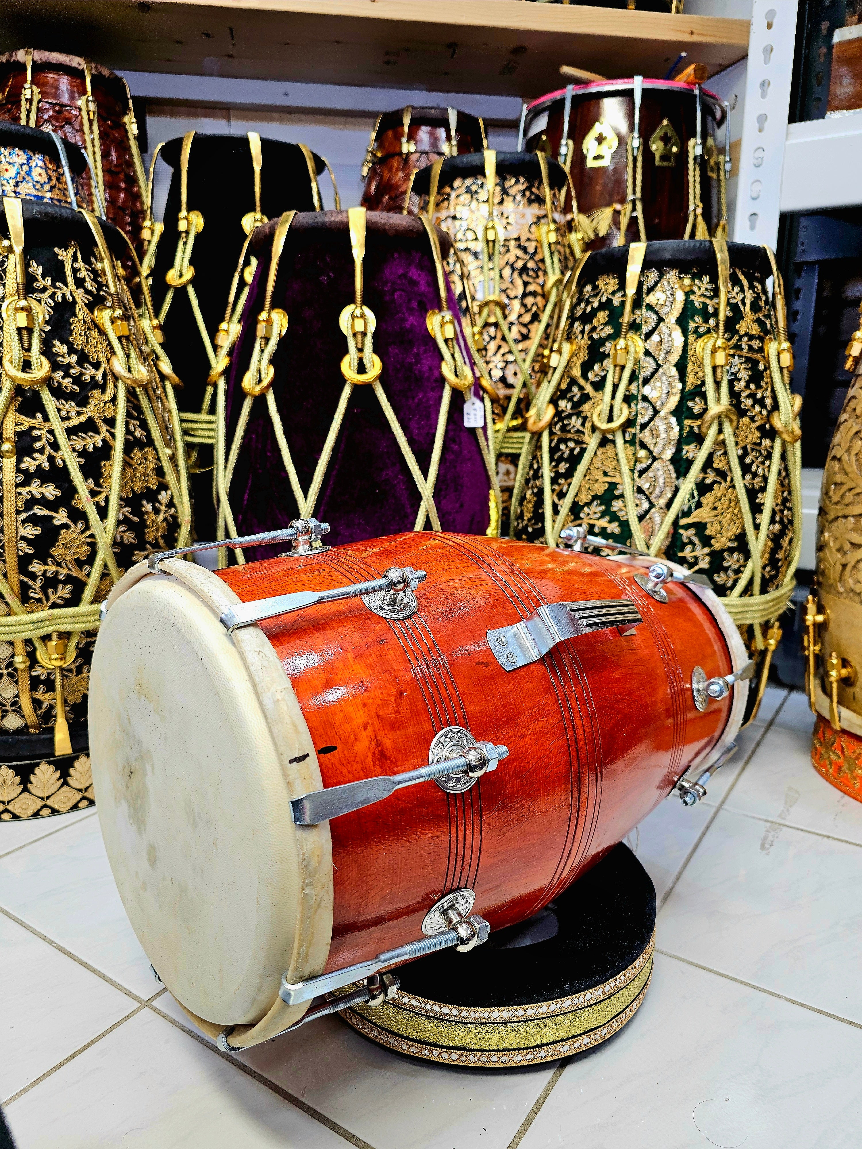 Classic Beats: Traditional Mango Wood Student Quality Dholak with Handle and Chrome Bolts