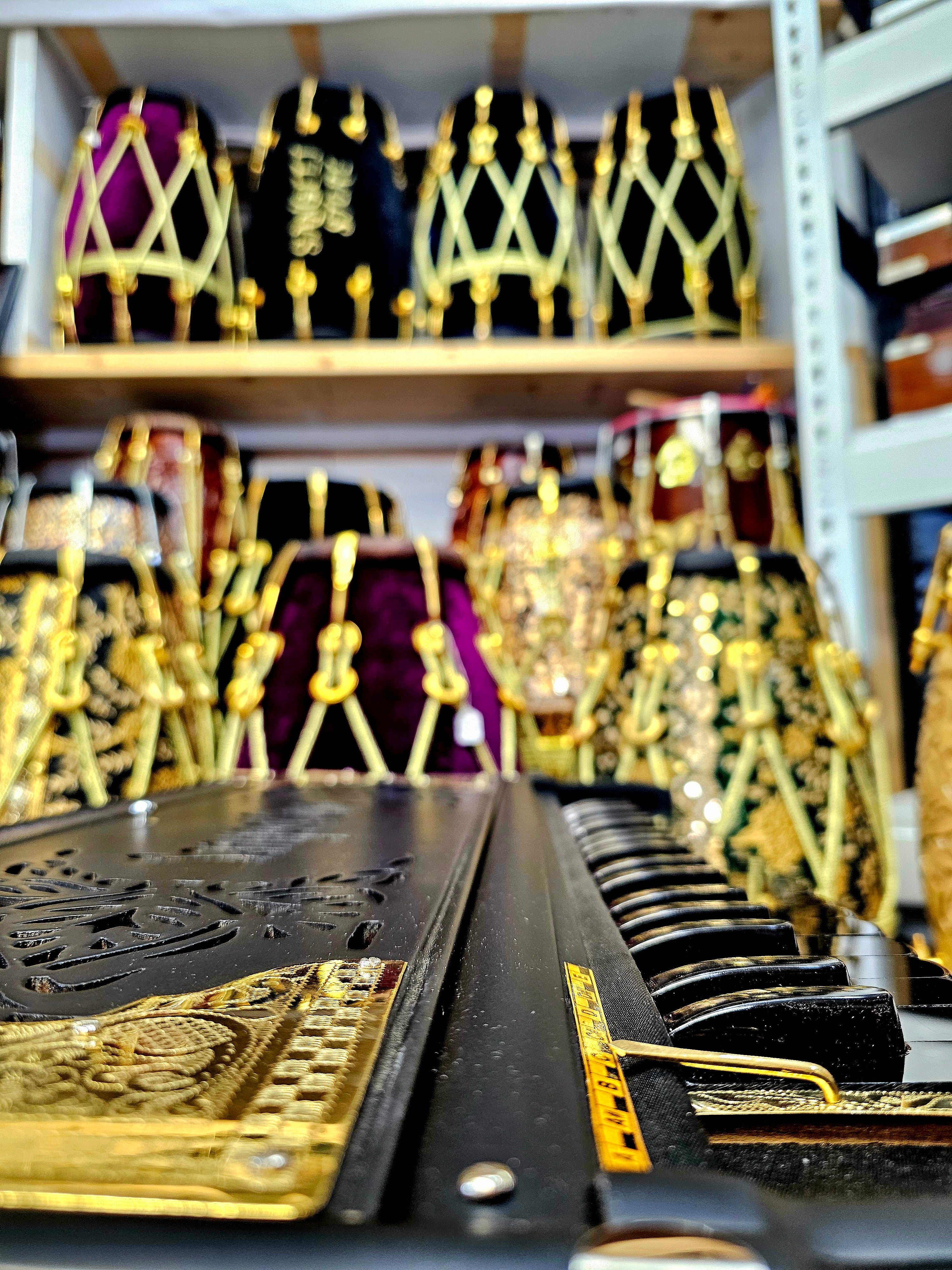 Harmony Noir Elegance: Matte Black 3 Reed BMF 9 Scale-Changer Sangeet Store Harmonium with Black-on-Black Keys and Golden Accents