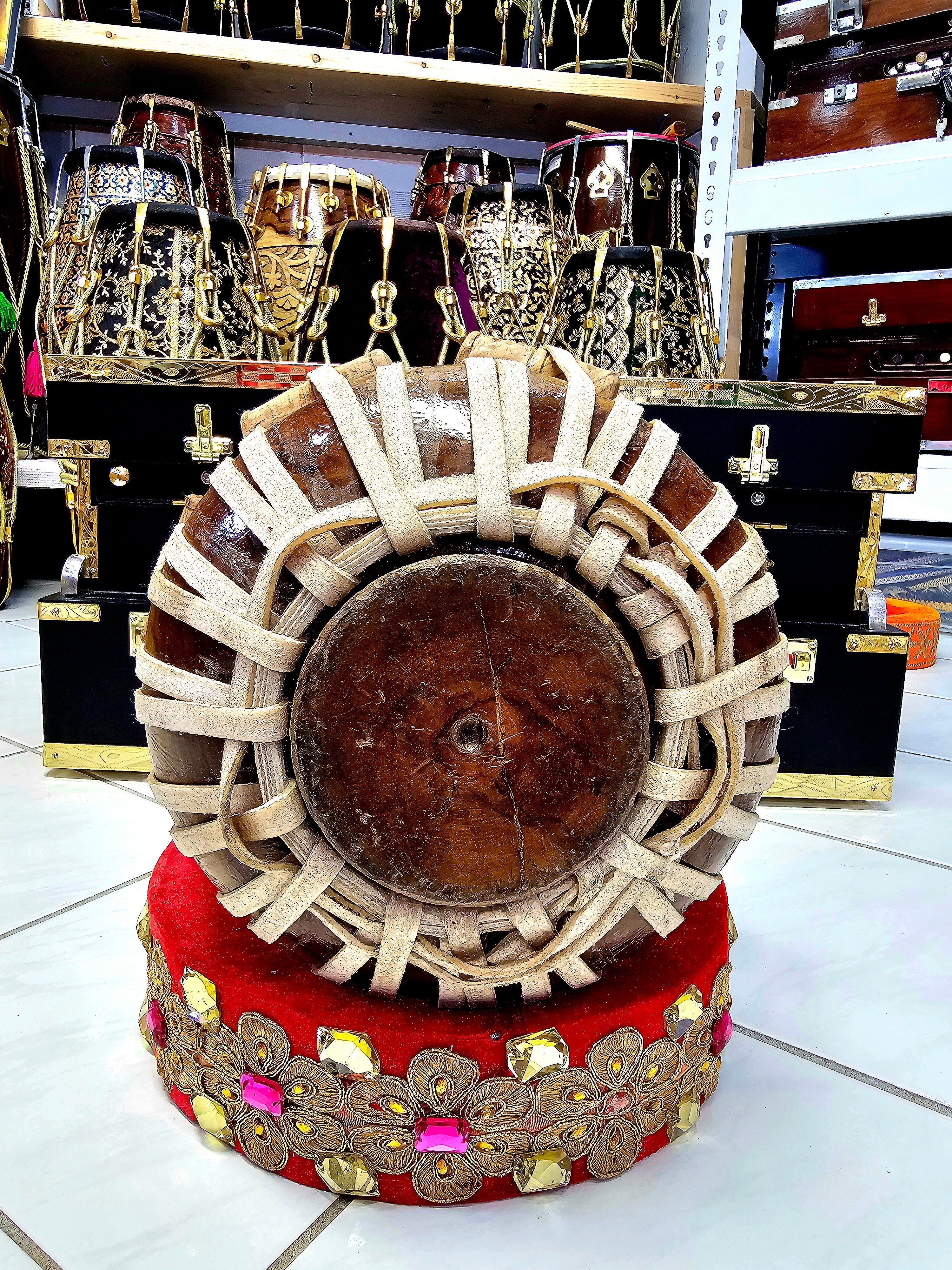 Engraved Symphonies: 6" Encarved Red Sheesham B Dayan - Crafted Harmonic Excellence *Slight Cosmetic Defects