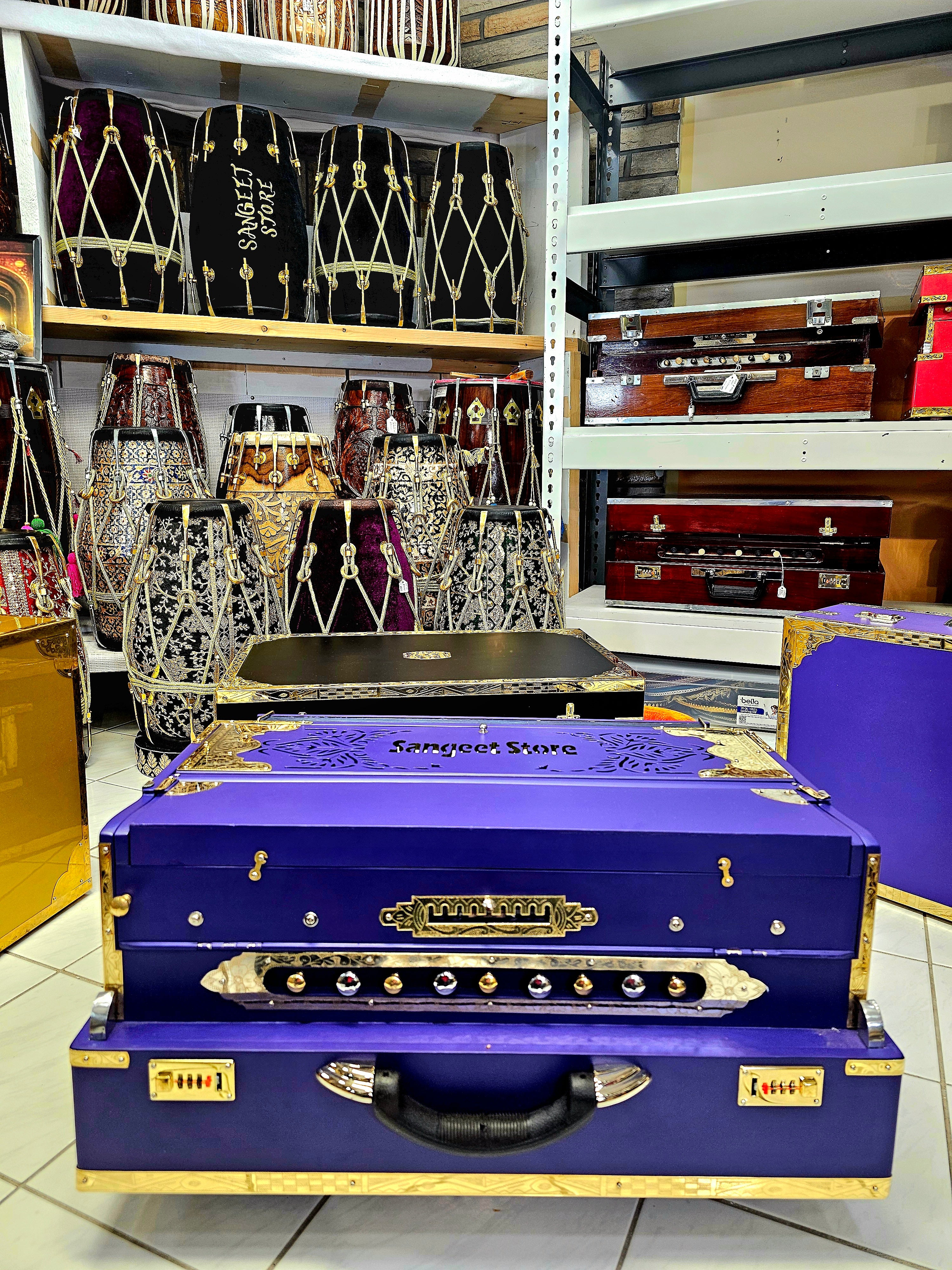 Saniya's Elegance: Custom 3 Reed MMF 9 Scale-Changer Matte Purple Sangeet Store Harmonium with White Cellulite Keys