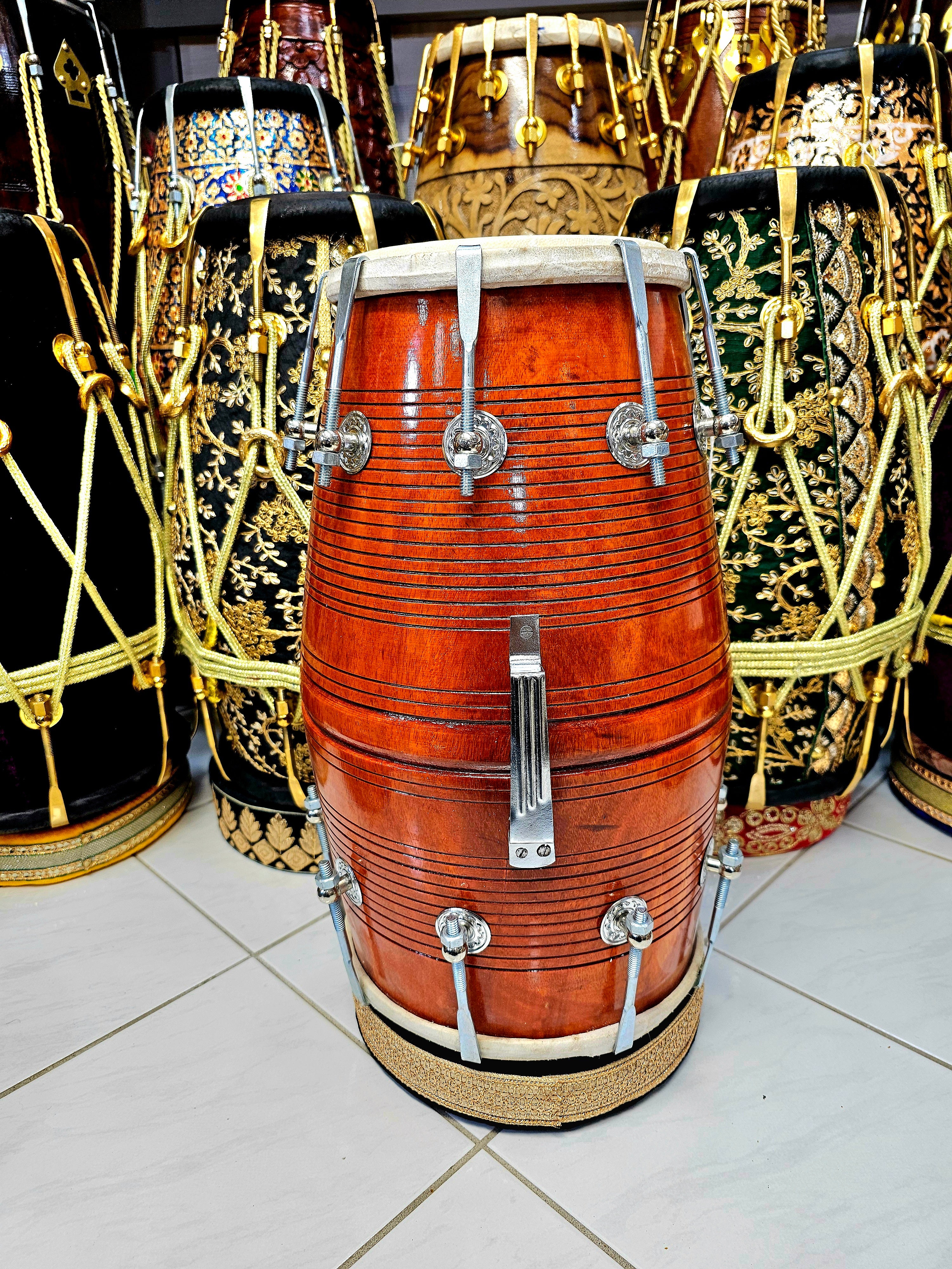 Echoes of Tradition: Glossy Traditional Mango Wood Advanced Student Dholak with Handle