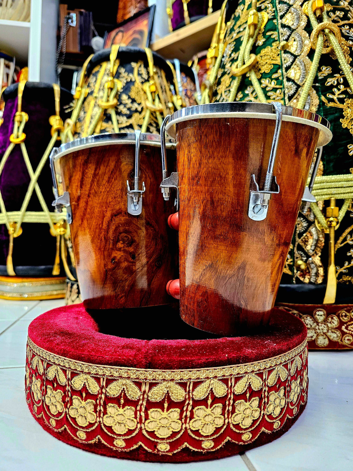 Bina Resonance: Wooden Bongos with Minor Artfully Repaired Cracks