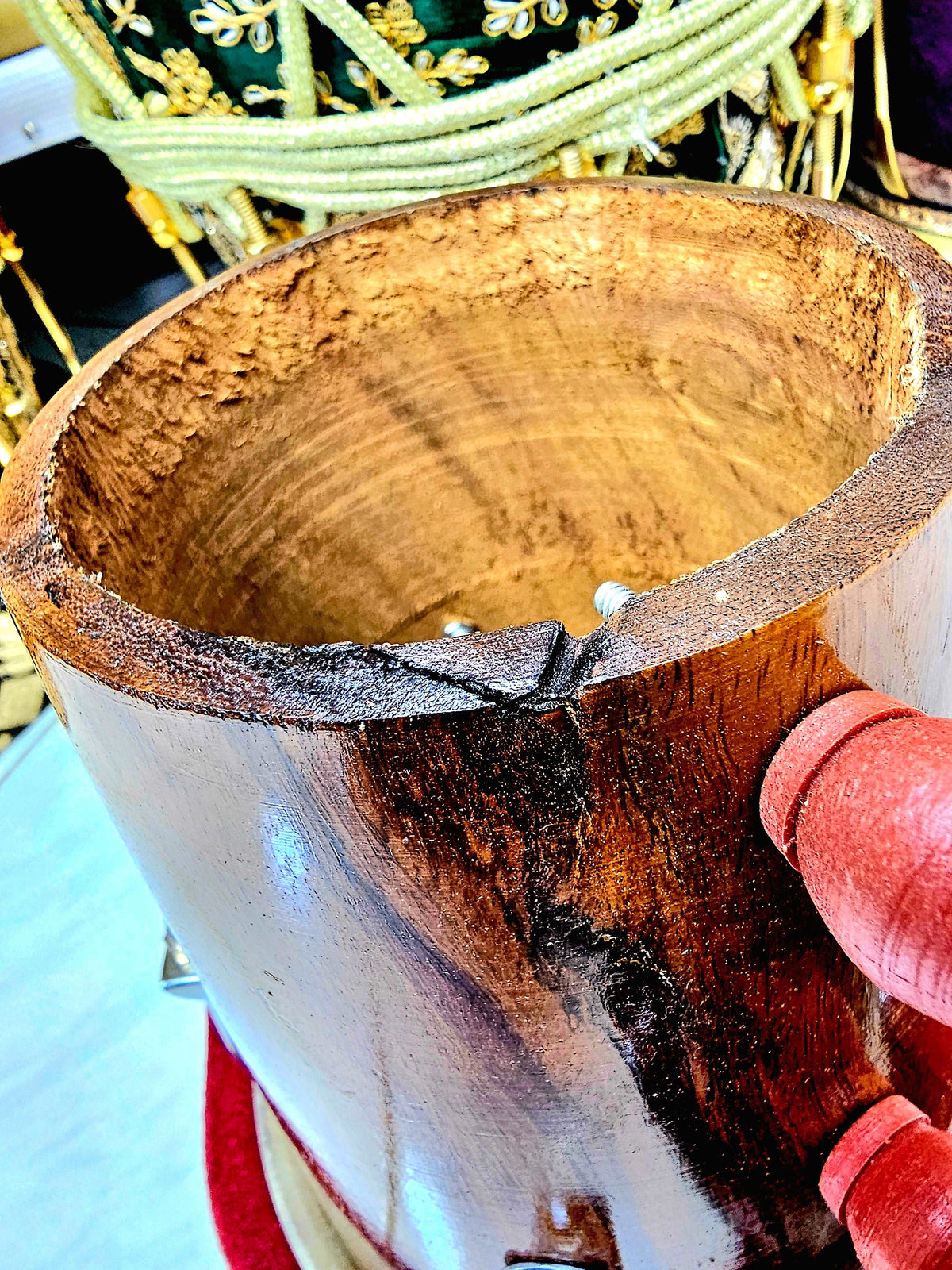 Bina Resonance: Wooden Bongos with Minor Artfully Repaired Cracks