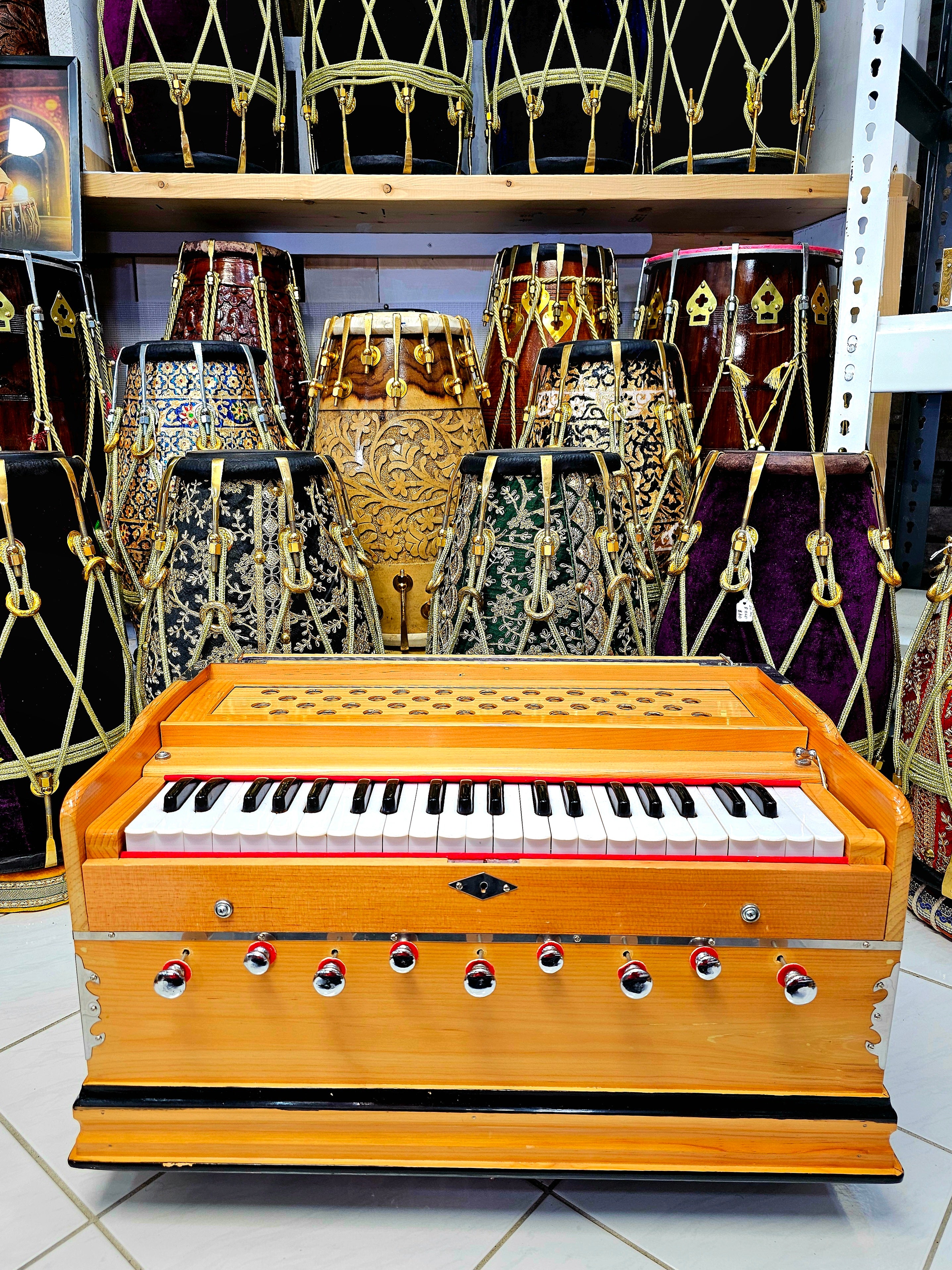 Sonic Elegance: Premium 3 Reed Pine Wood Akaal Harmonium with Coupler *Without Cover*