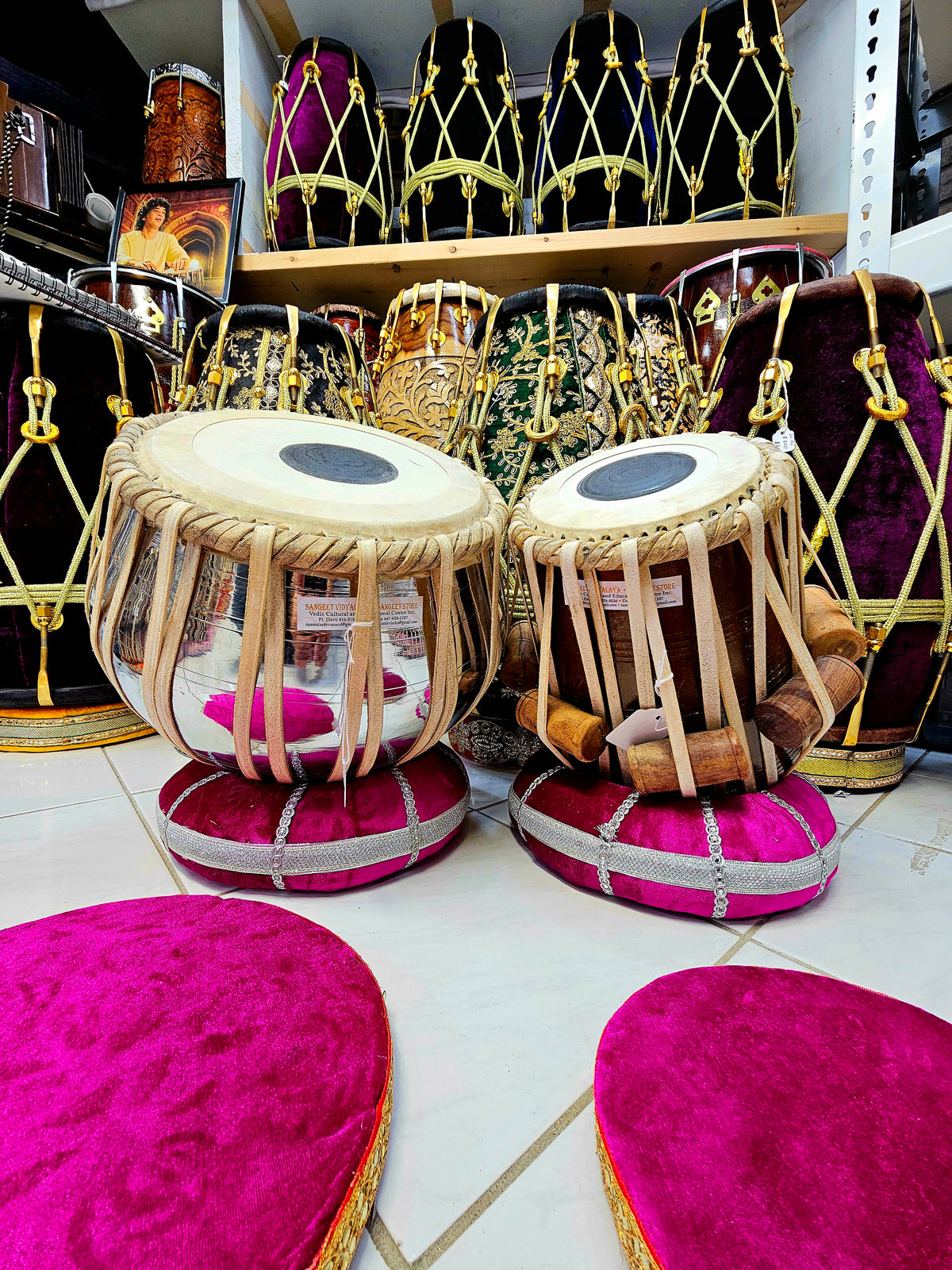 Resilient Echoes : 5.75" Red Sheesham C Dayan with Filled-in Crack + 9.25" 4.2kg Silver Brass Bayan Professional Tabla Set