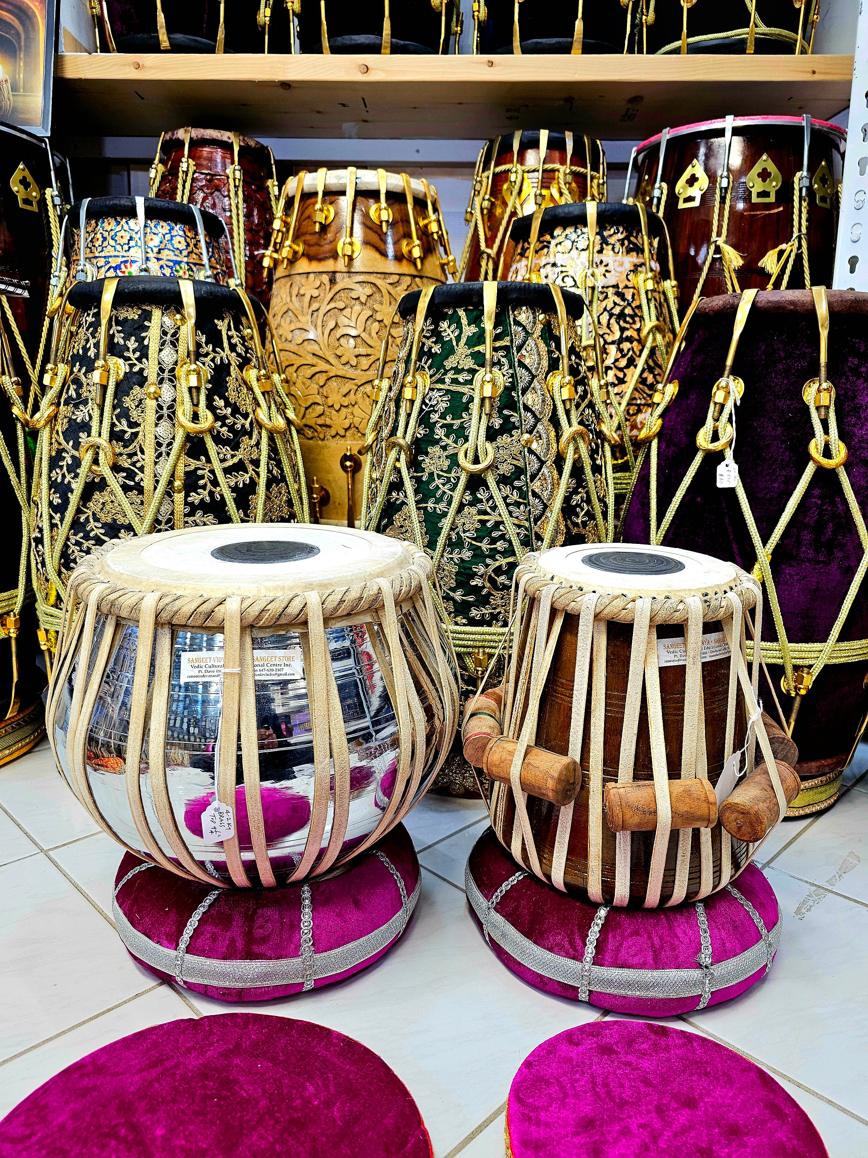 Resilient Echoes : 5.75" Red Sheesham C Dayan with Filled-in Crack + 9.25" 4.2kg Silver Brass Bayan Professional Tabla Set