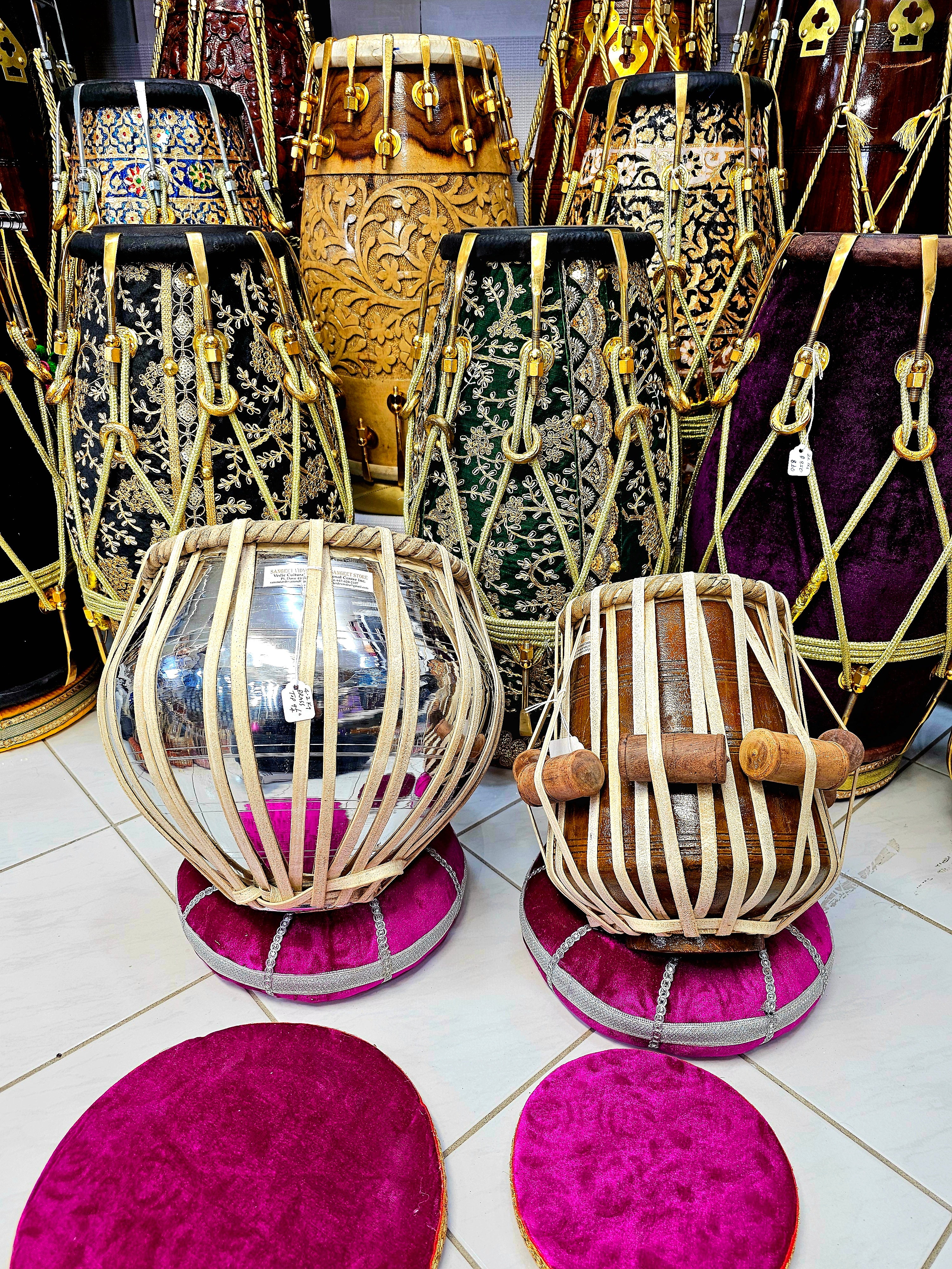 Resilient Echoes : 5.75" Red Sheesham C Dayan with Filled-in Crack + 9.25" 4.2kg Silver Brass Bayan Professional Tabla Set