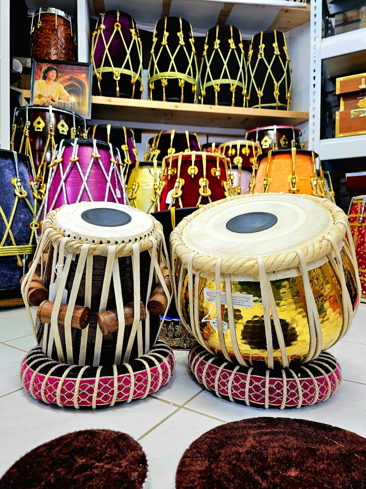 Golden Harmony: 6 1/8" Red Sheesham A Dayan + 9.5" 4kg Golden Brass Bayan Professional Tabla Set