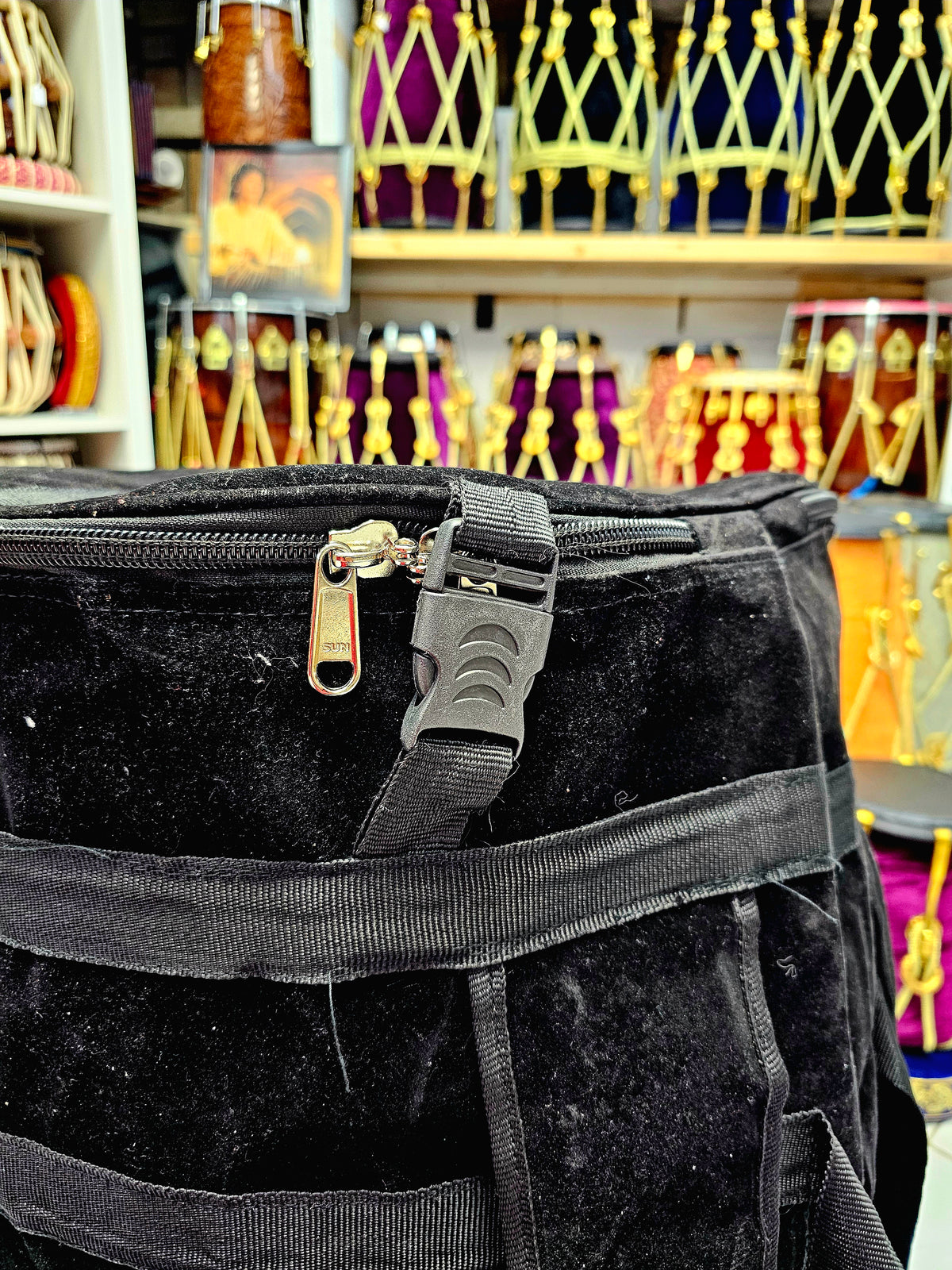 Royal Tiger Beat: Premium Black Velvet Wrapped Red Sheesham Punjabi Dhol