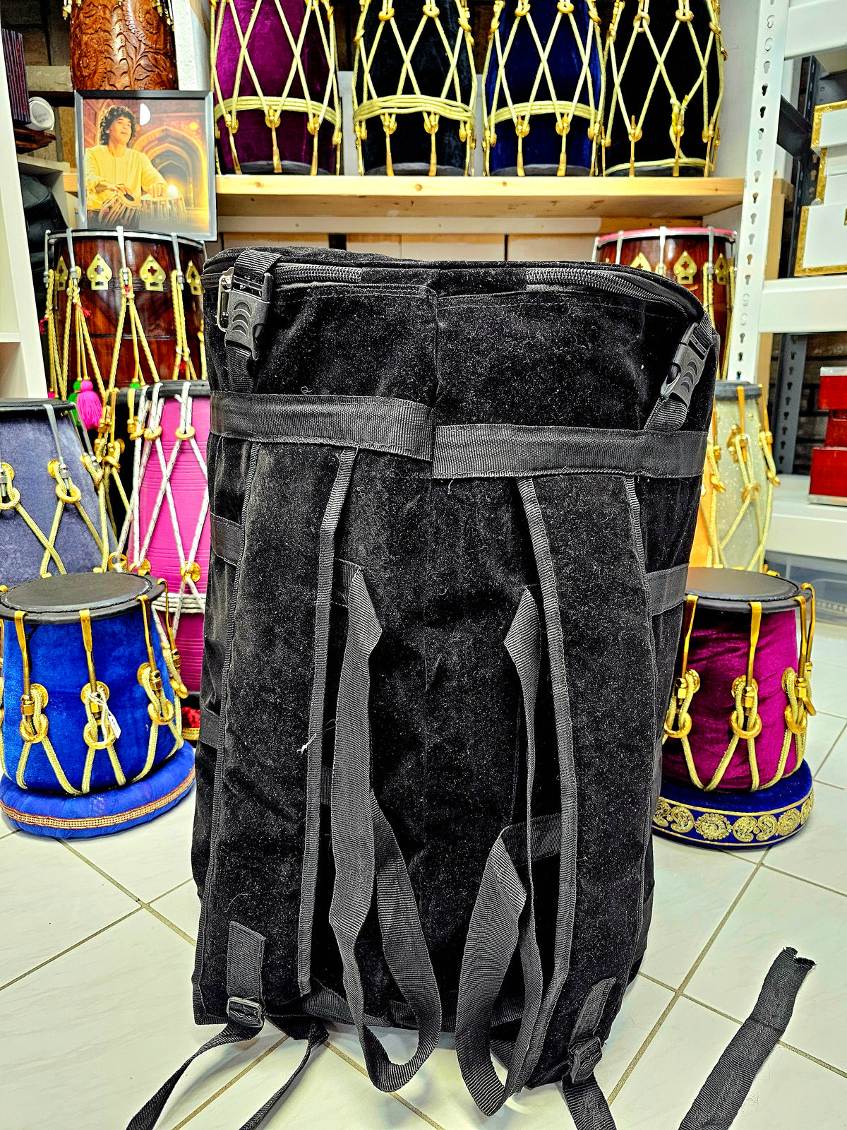 Royal Tiger Beat: Premium Black Velvet Wrapped Red Sheesham Punjabi Dhol