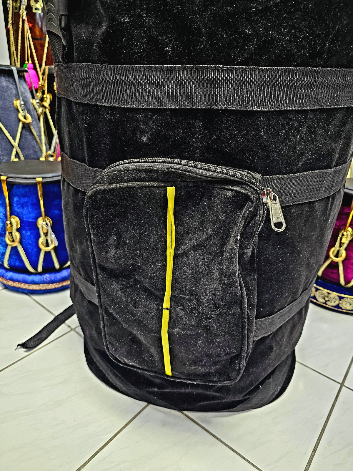 Royal Tiger Beat: Premium Black Velvet Wrapped Red Sheesham Punjabi Dhol
