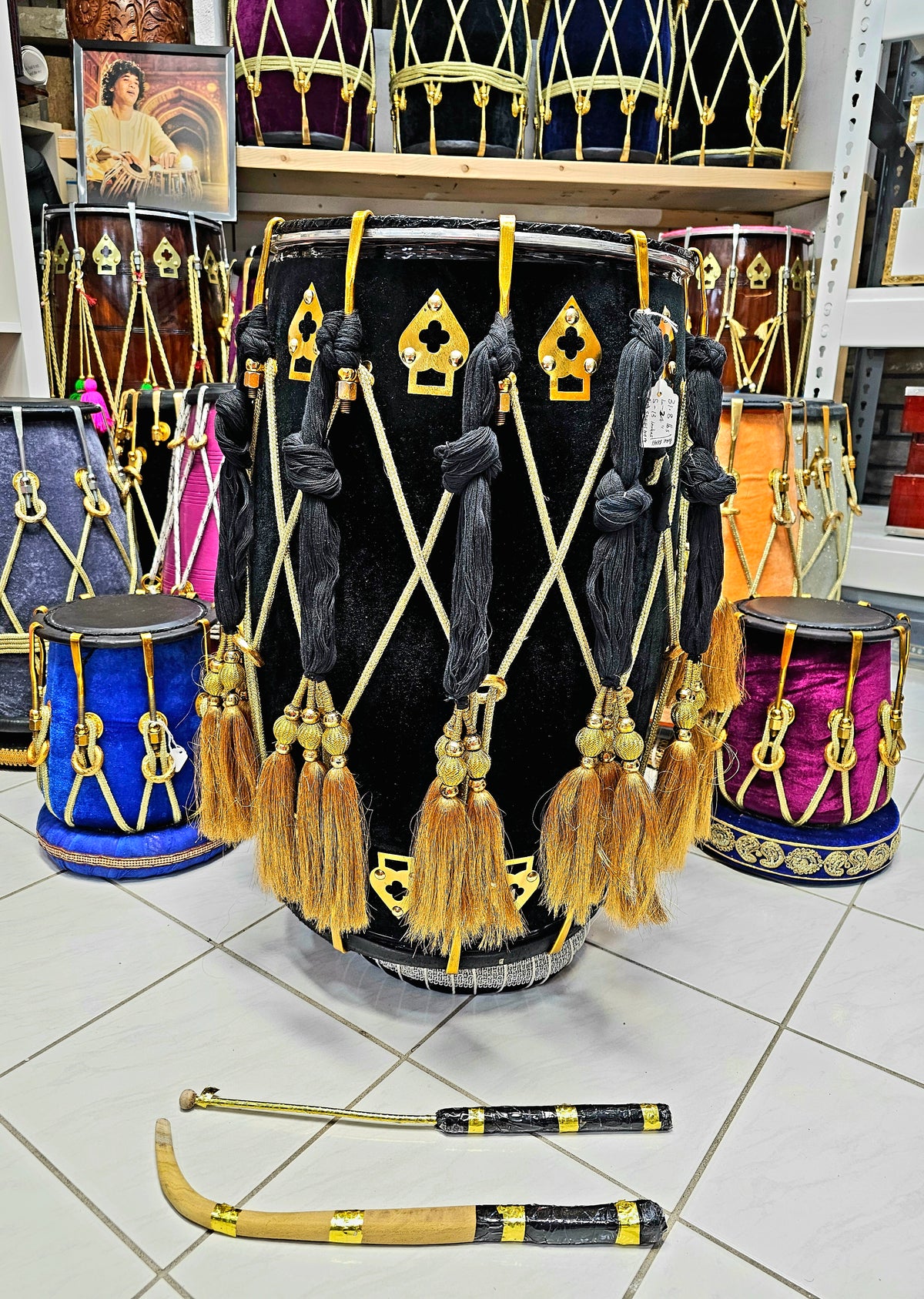 Royal Tiger Beat: Premium Black Velvet Wrapped Red Sheesham Punjabi Dhol