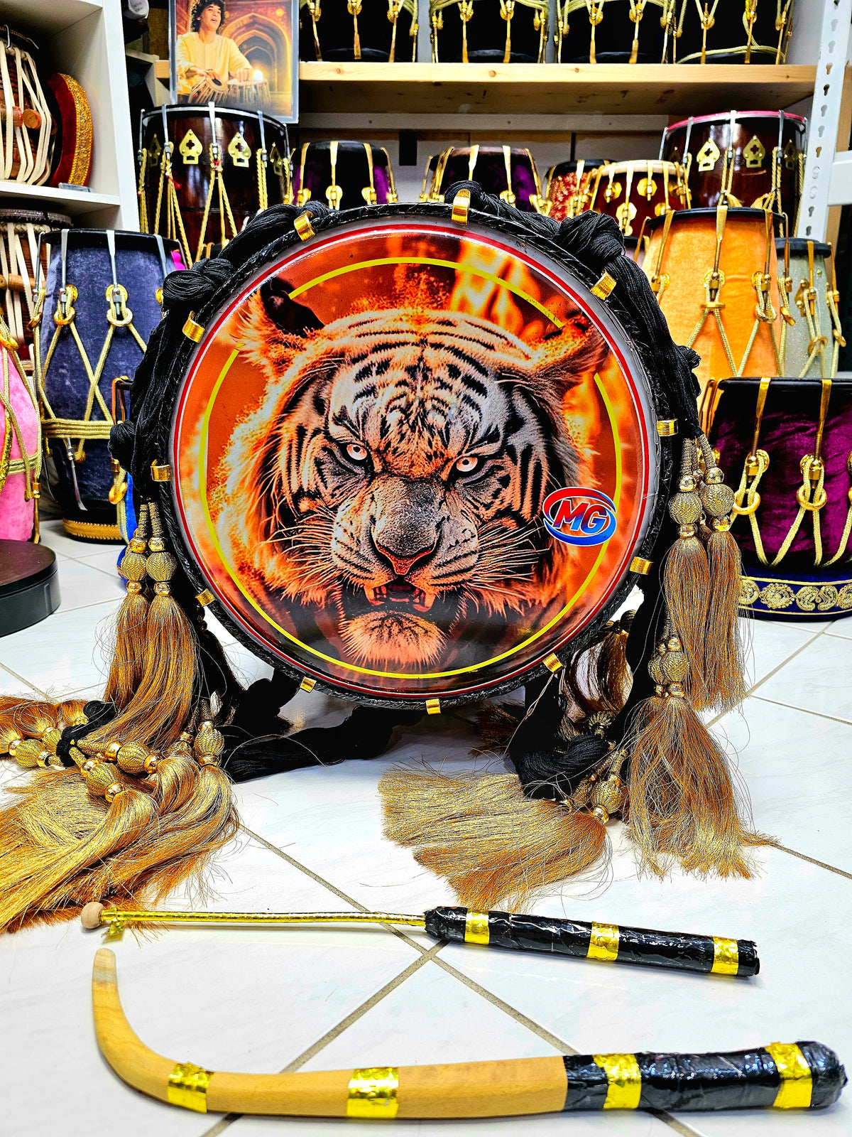 Royal Tiger Beat: Premium Black Velvet Wrapped Red Sheesham Punjabi Dhol