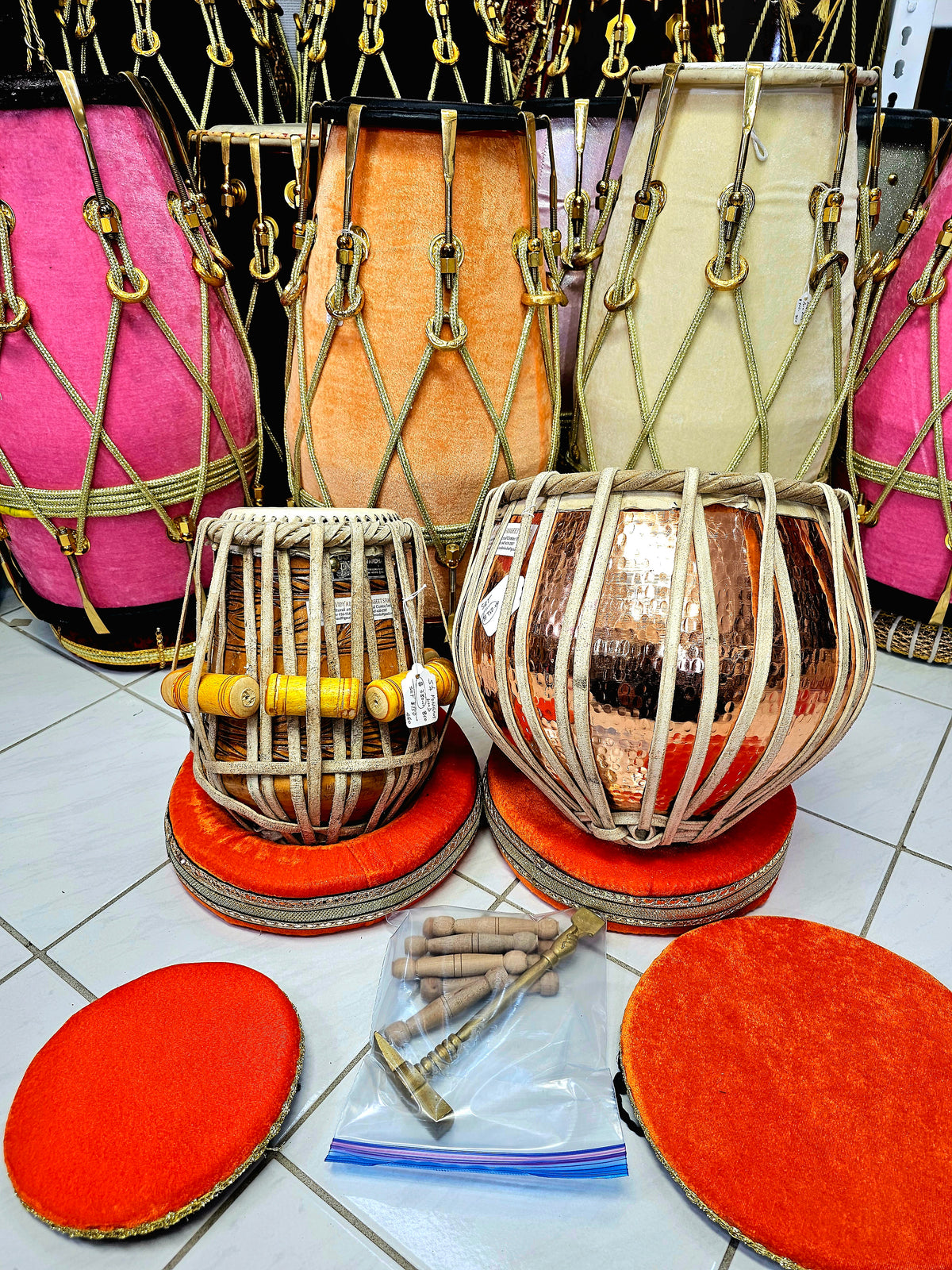 Mahogany Sonnet: 5.25" Mahogany Wood D# Dayan + 9.5" 4.1kg Bronze Copper Bayan Reverse Syaahi Exotic Professional Tabla Set *"Starting From" Price is for Dayan Only*