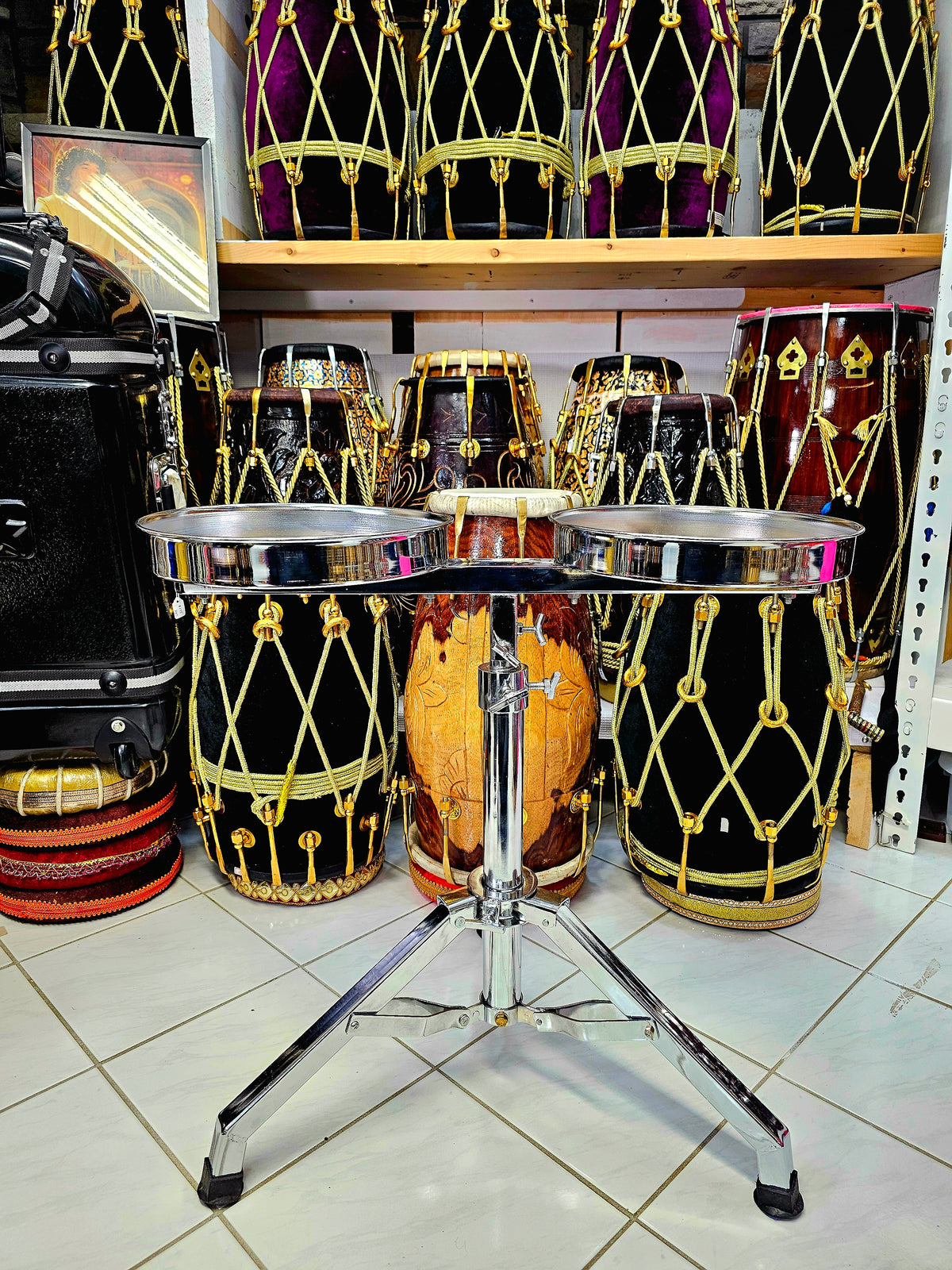 Celestial Harmony Silver Tabla Stand (Including Shipping for Shushan)