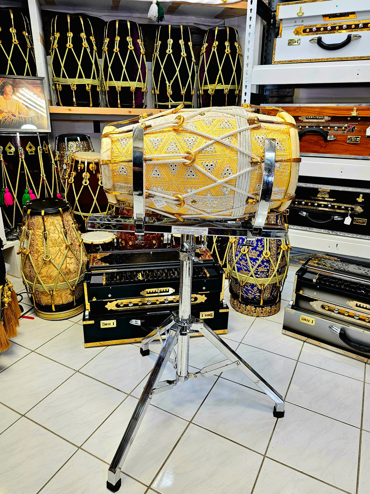 Silver VersaStand: Adjustable Dhol and Dholak Stand
