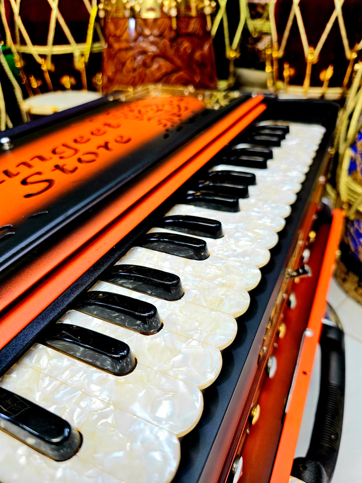 Sunset Symphony: Matte Orange & Black 9 Scale-Changer 3 Reed MMF Harmonium *Very Minor Cosmetic Defects*