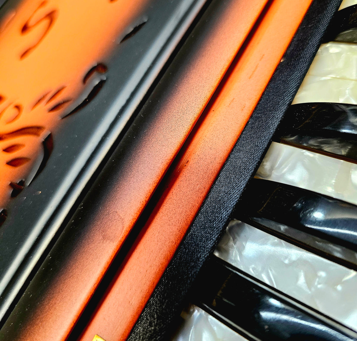 Sunset Symphony: Matte Orange & Black 9 Scale-Changer 3 Reed MMF Harmonium *Very Minor Cosmetic Defects*
