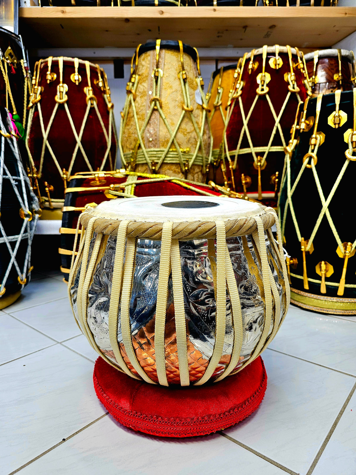 Regal Bronze Engraved 4.3kg Copper Bayan – 9.5" Nylon-Strapped Precision - Sangeet Store