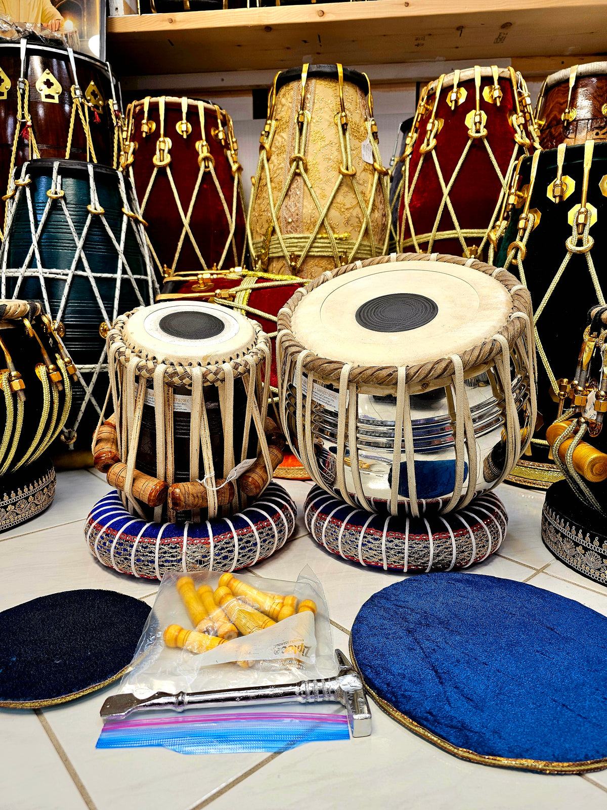 Swaranjali Foundations Tabla Set: 5.5" Mango Dayan & 9.25" Steel Bayan