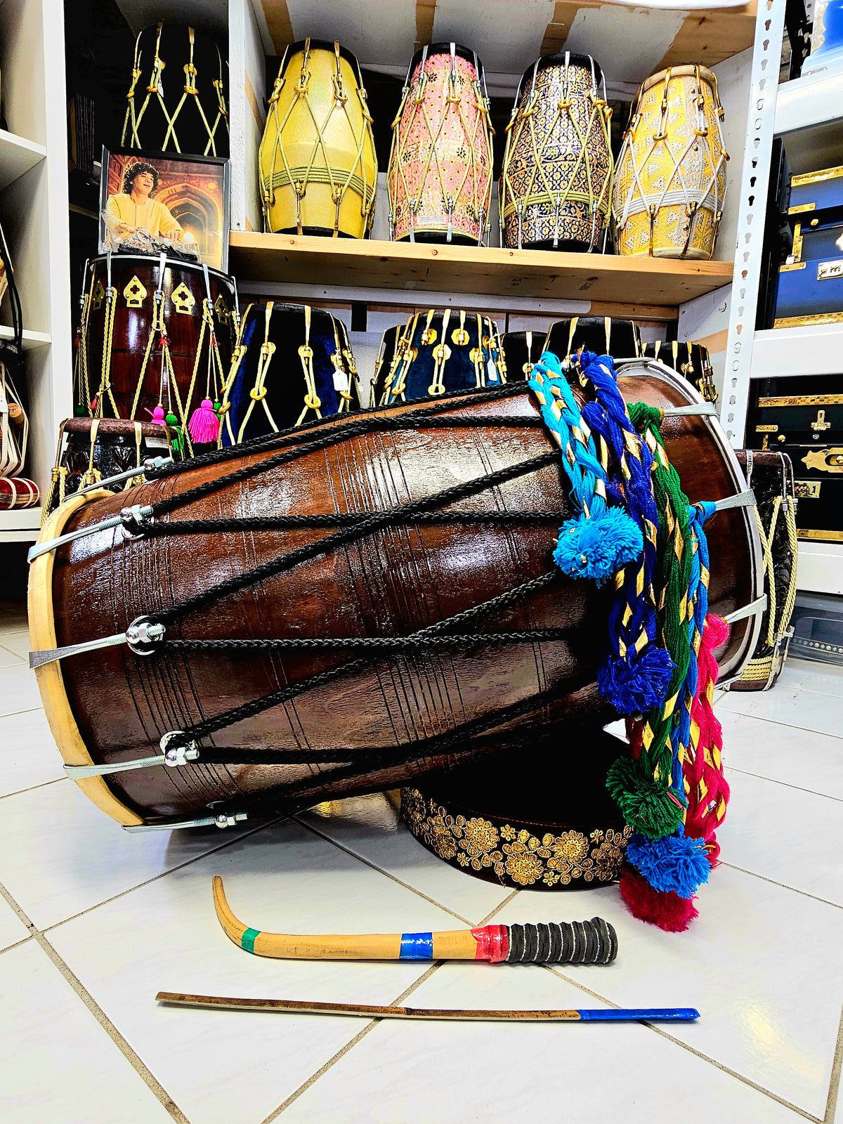 Rhythm Core Professional Red Sheesham Punjabi Dhol – Minor Cracks near Taal Rim