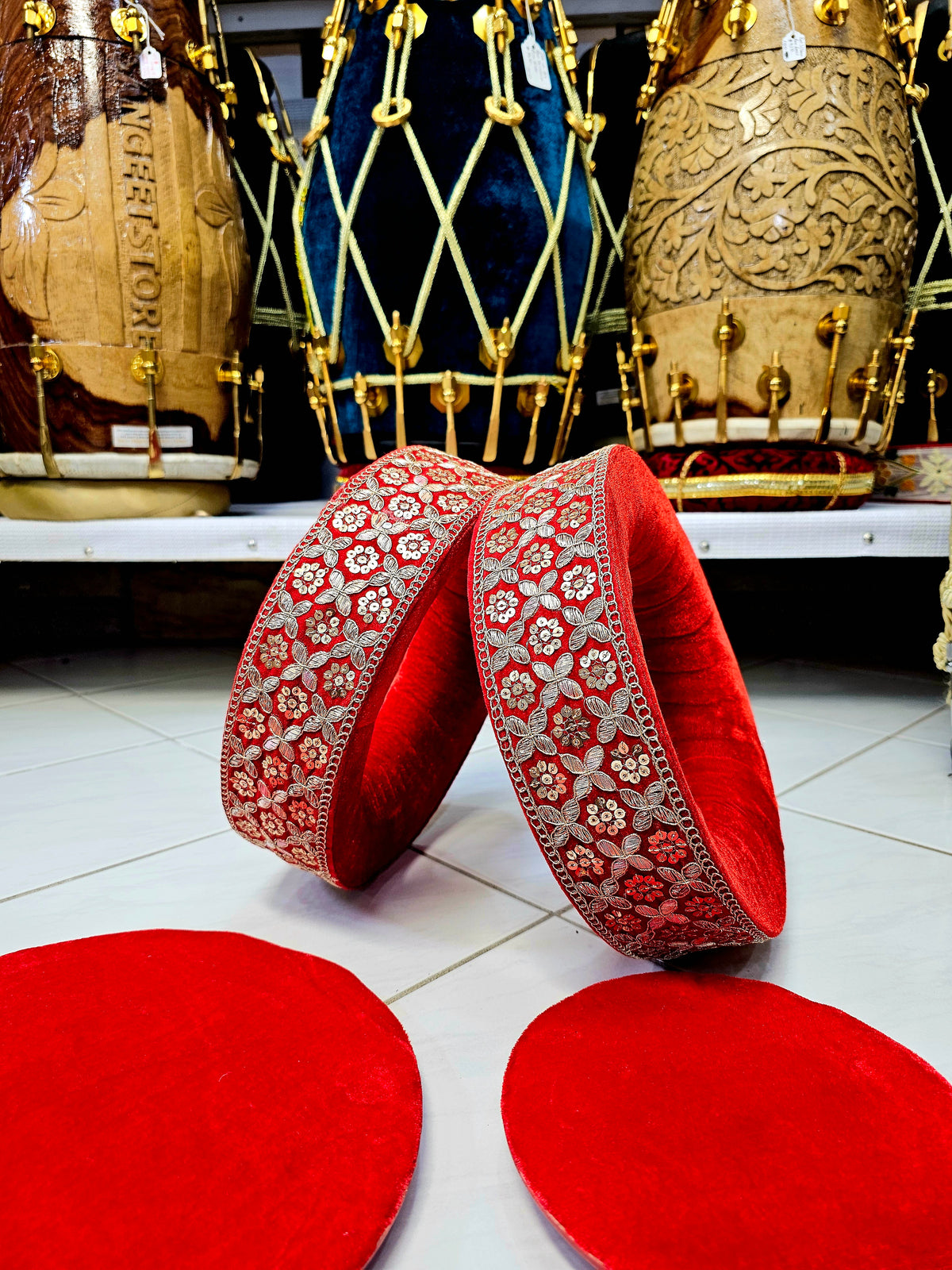 Majestic Ruby Tabla Rings with Gilded Detailing