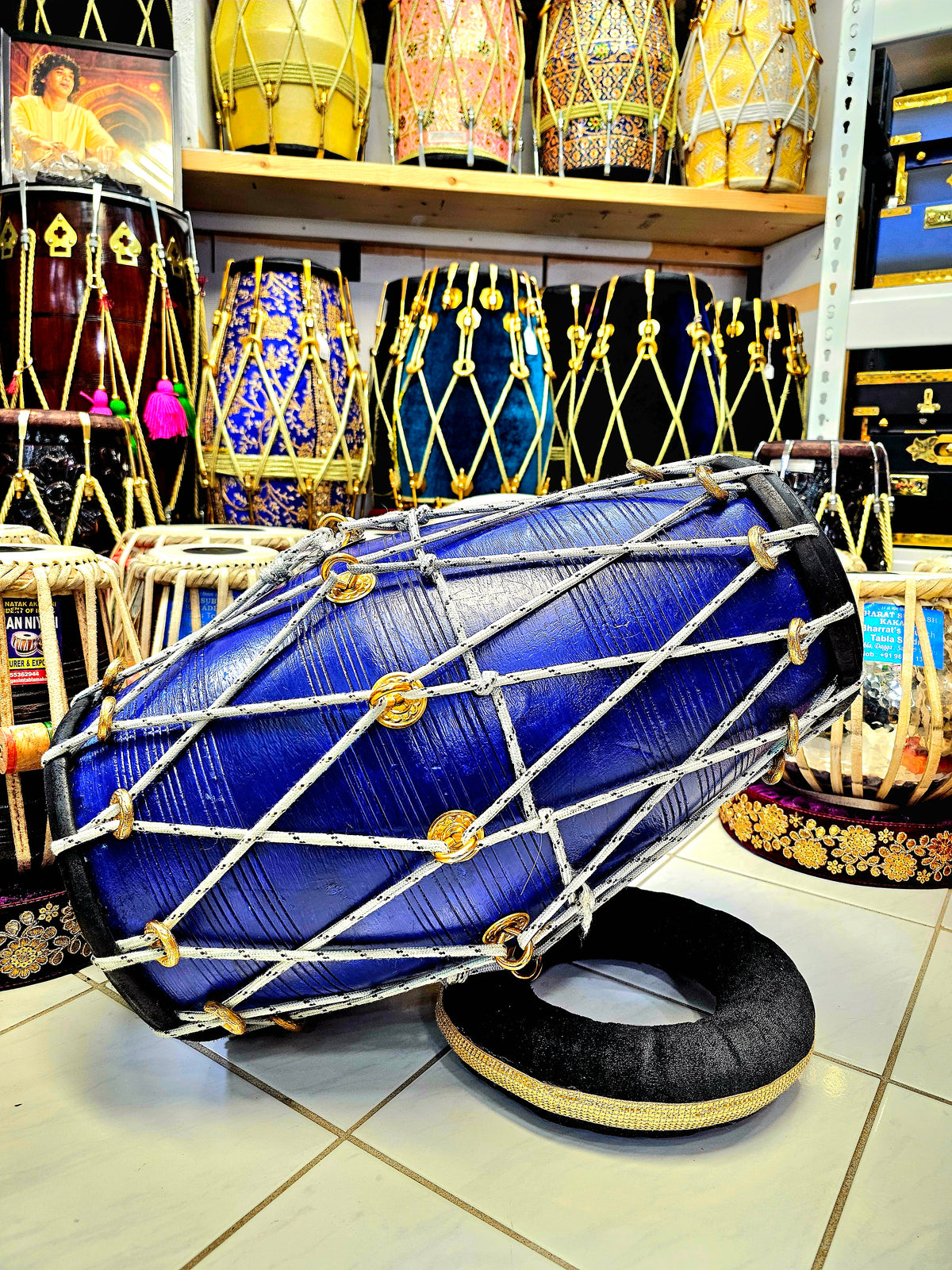 Ocean Beat: Compact 20" Blue West-Indian Dholak with Exceptional Tone and Black Skins *Slightly Imperfect Paint Job*