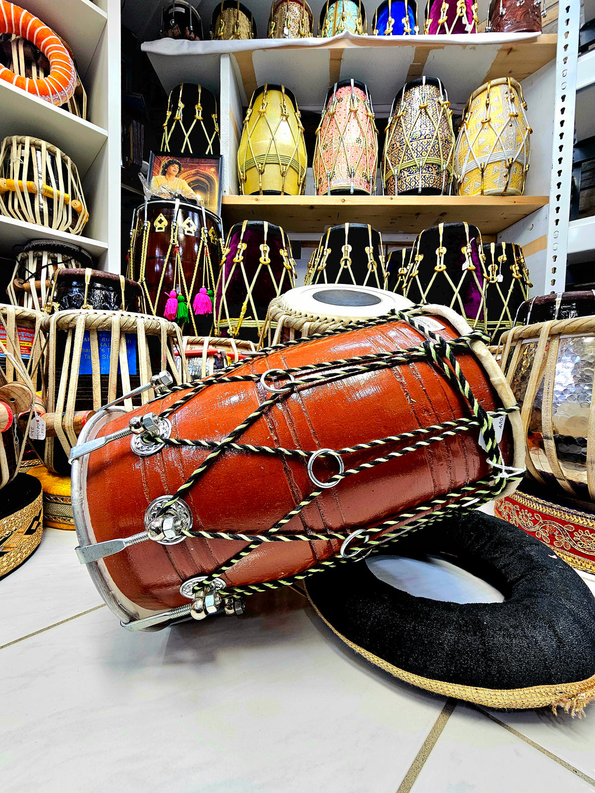 Mint Melody: Mini Toddler Playable Dhol with Mint Green & Black Ropes and Chrome Bolts