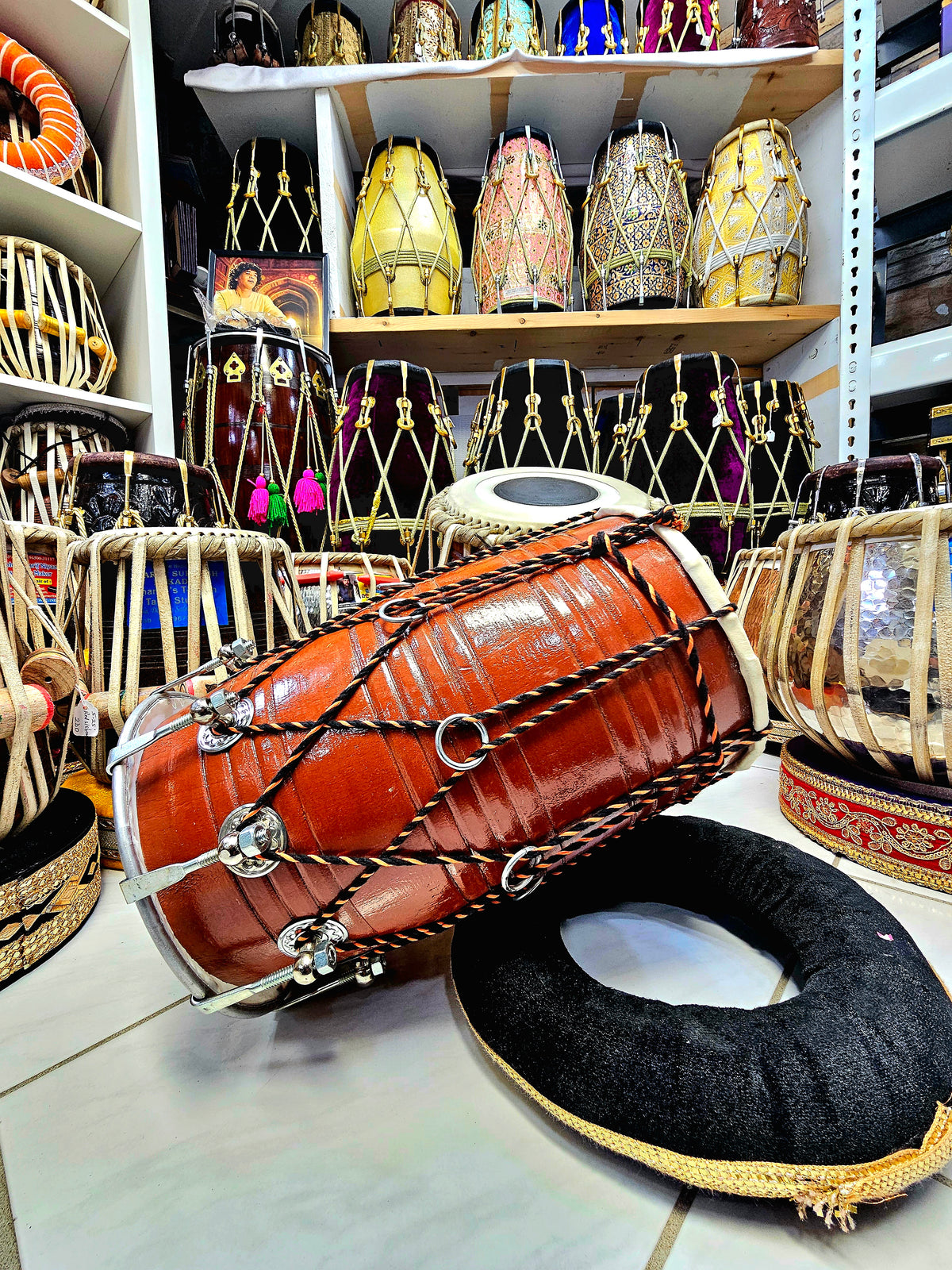 Little Drummer's Delight: Mini Toddler Dhol with Orange & Black Ropes and Chrome Bolts