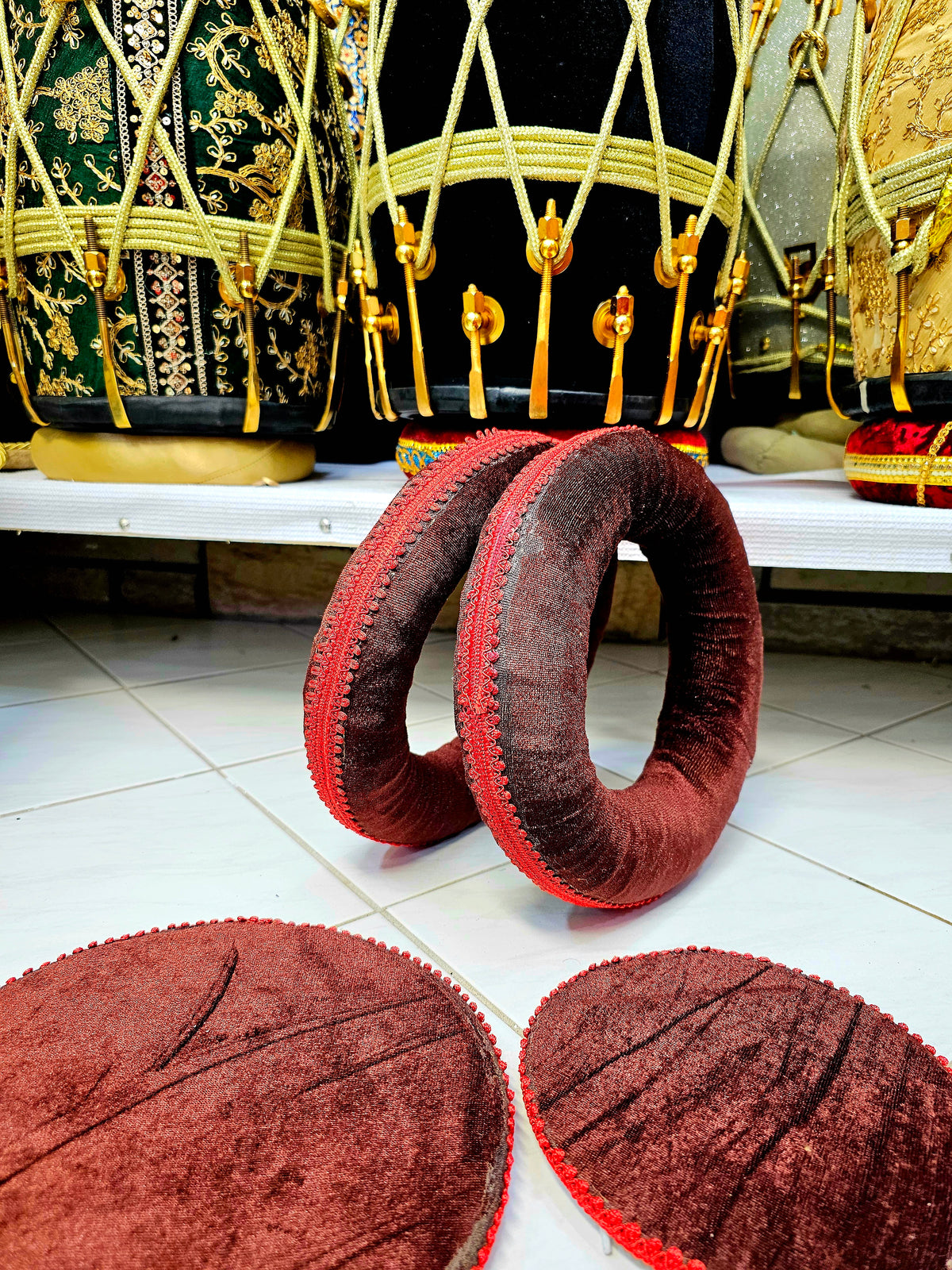 Rustic Ember Tabla Ring Set (Brown & Red, Cosmetic Defects)