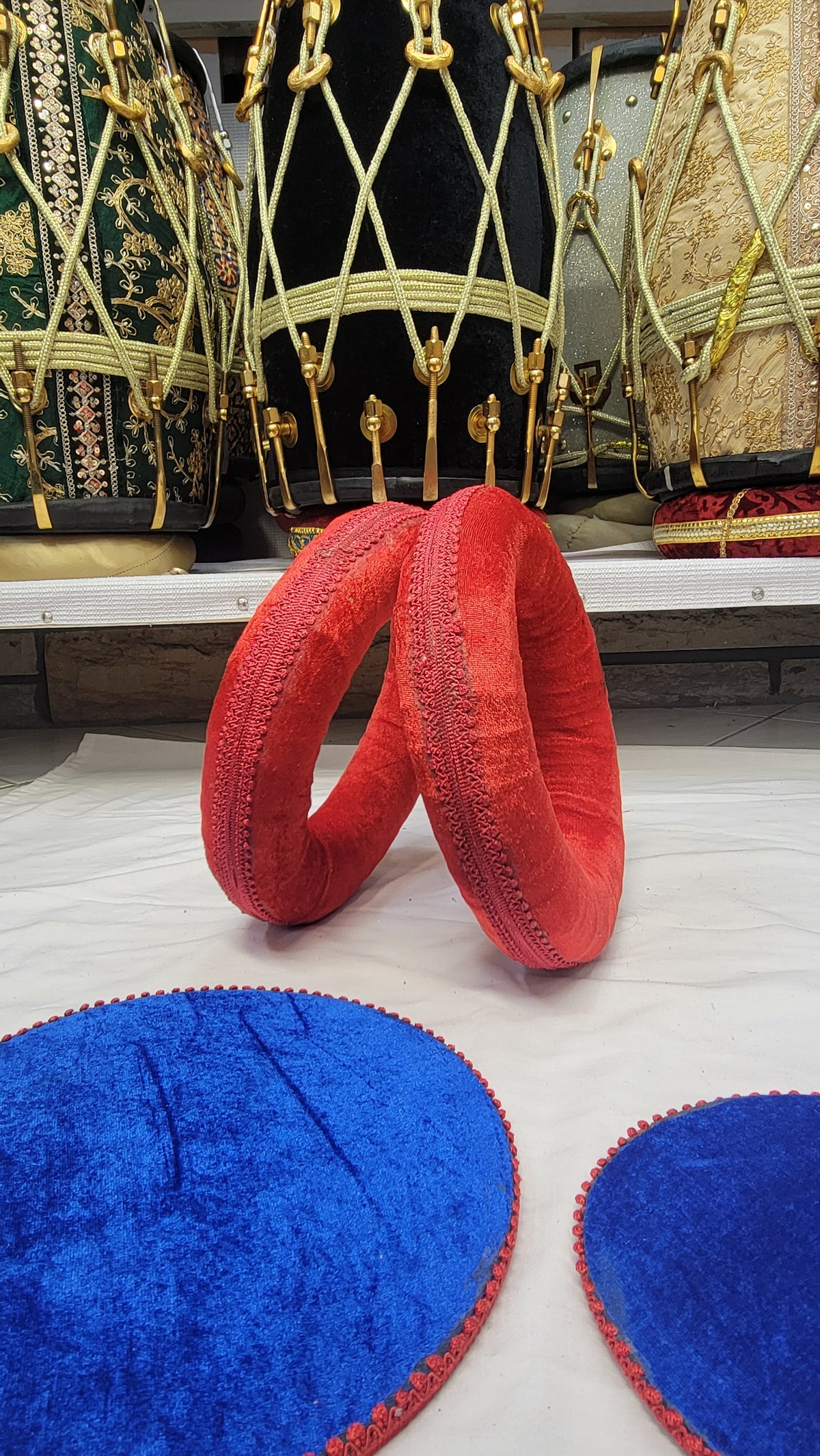 Raga Tabla Rings Set – Red with Blue Covers (Cosmetic Defects)