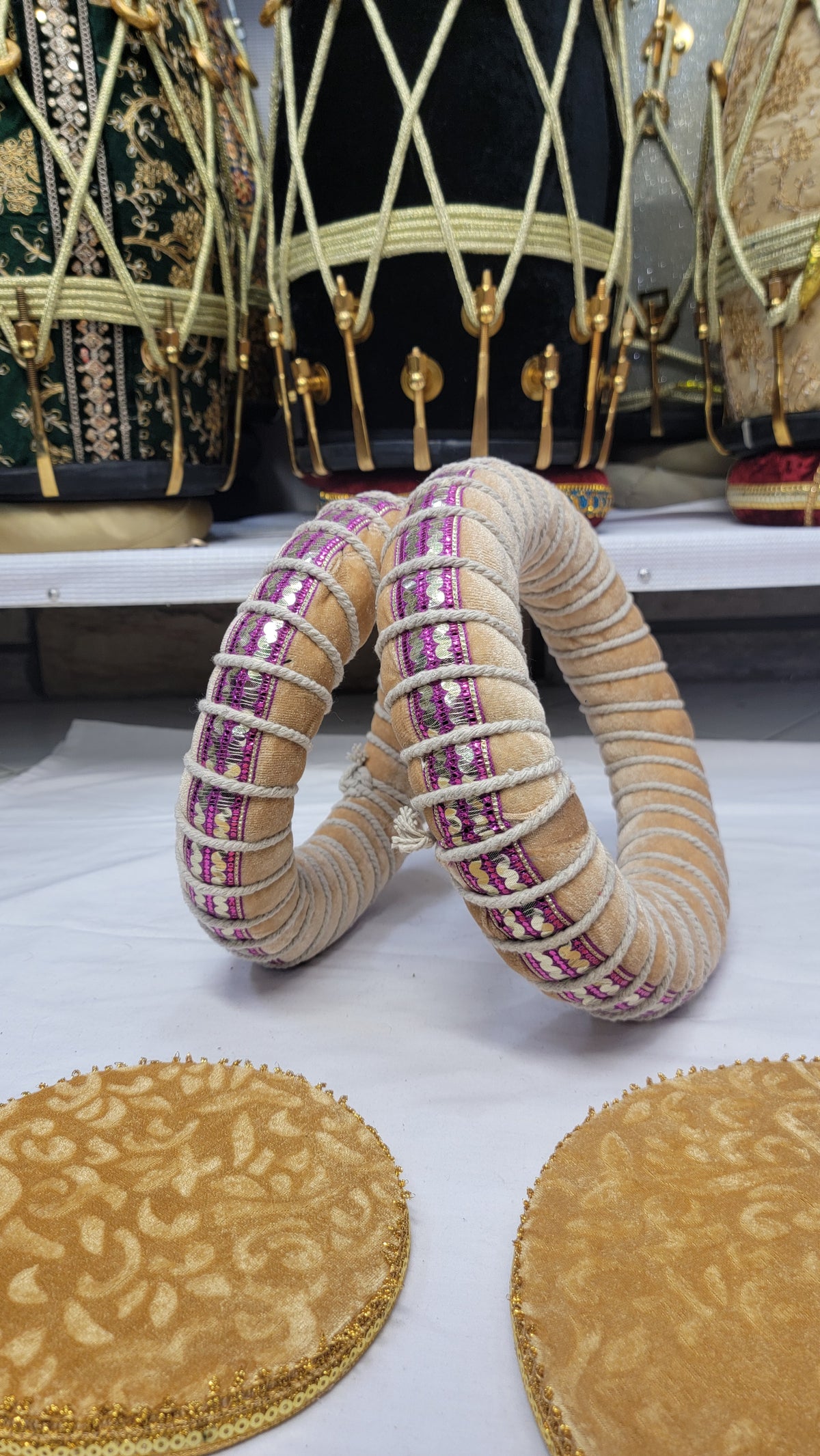 Chandni Tabla Rings – Cream with Purple & Silver Design