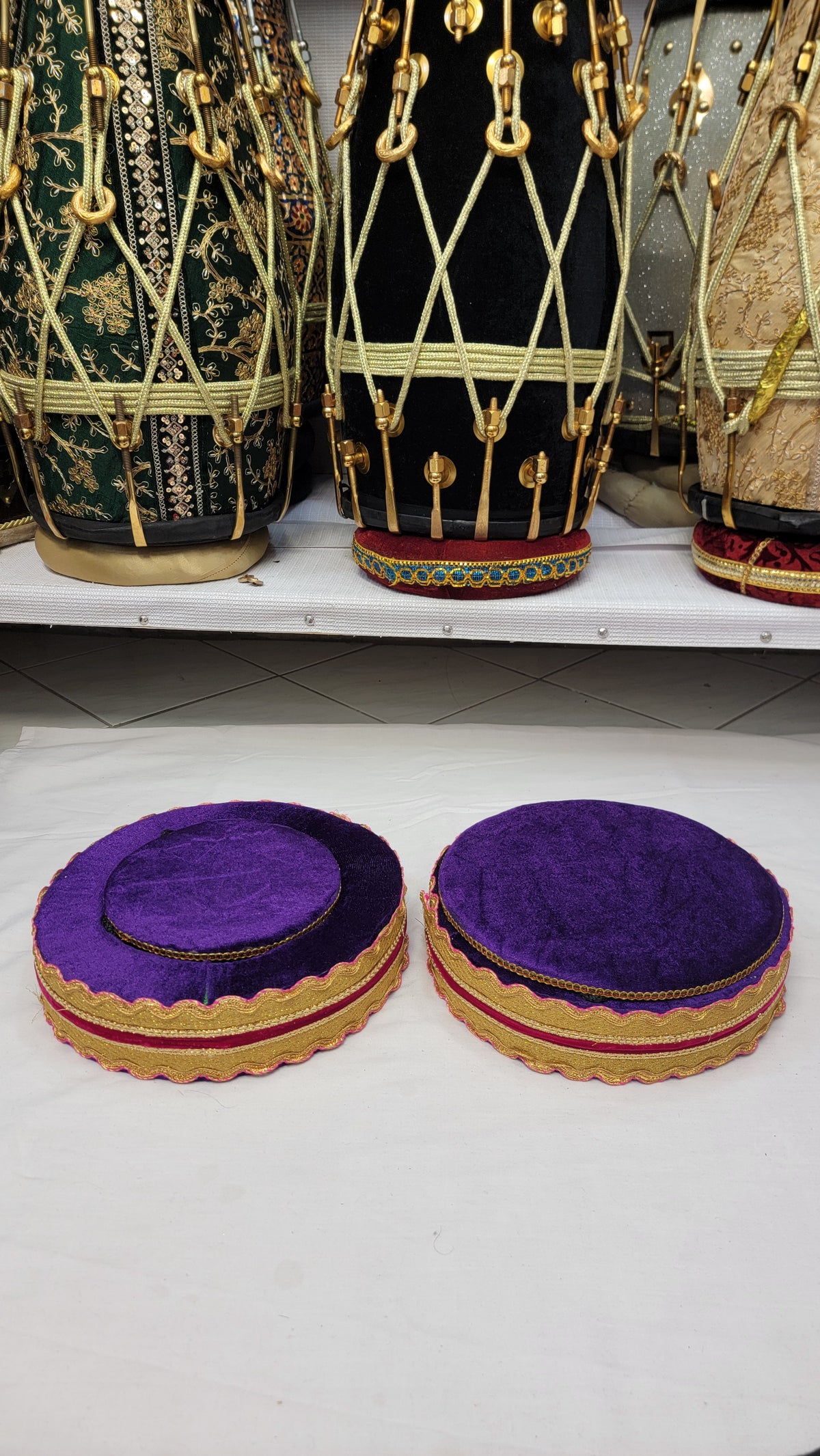 Orchid Aura Tabla Rings Set – Purple with Gold & Pink (Minor Cosmetic Defects) - Sangeet Store