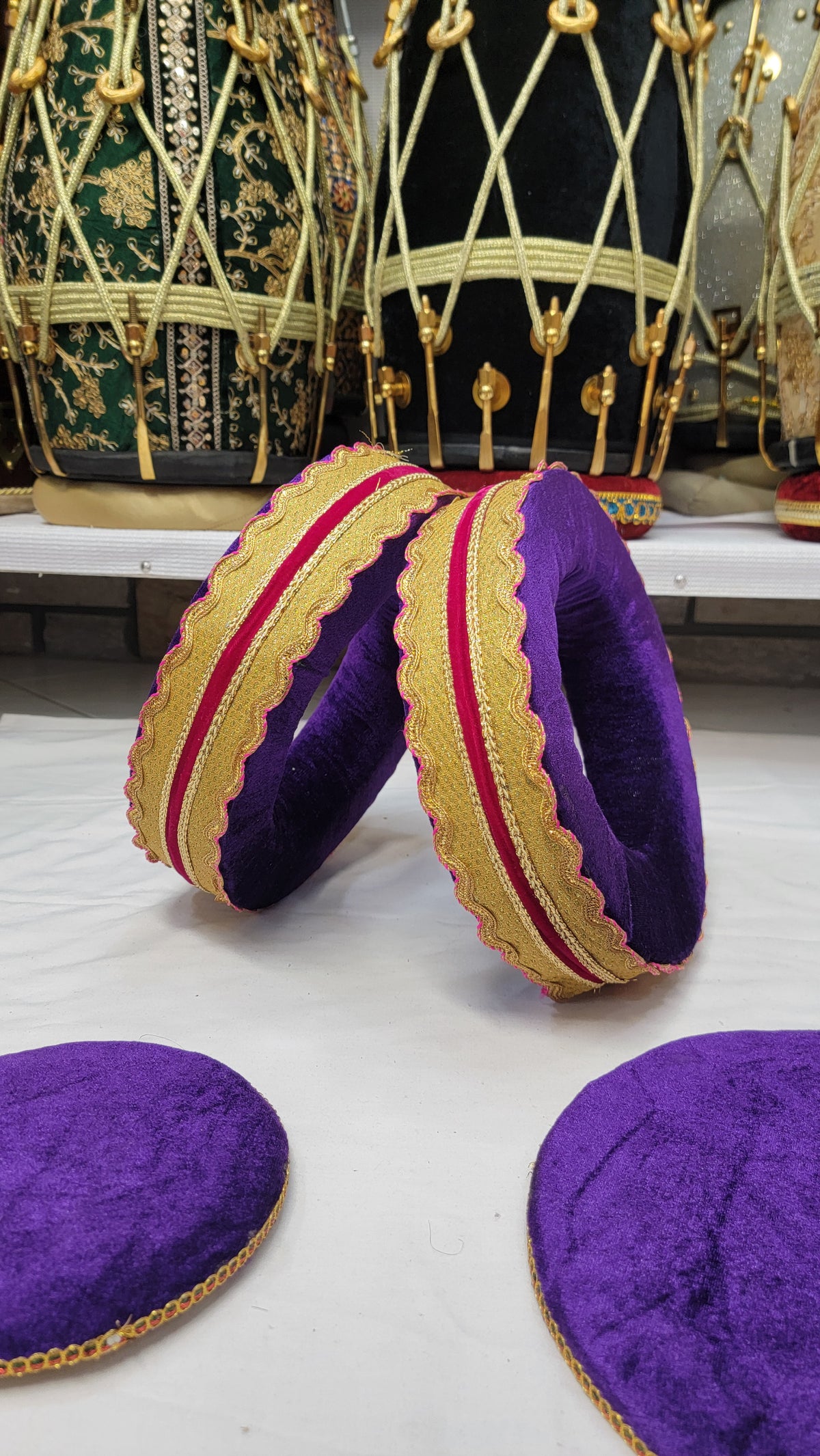Orchid Aura Tabla Rings Set – Purple with Gold & Pink (Minor Cosmetic Defects) - Sangeet Store