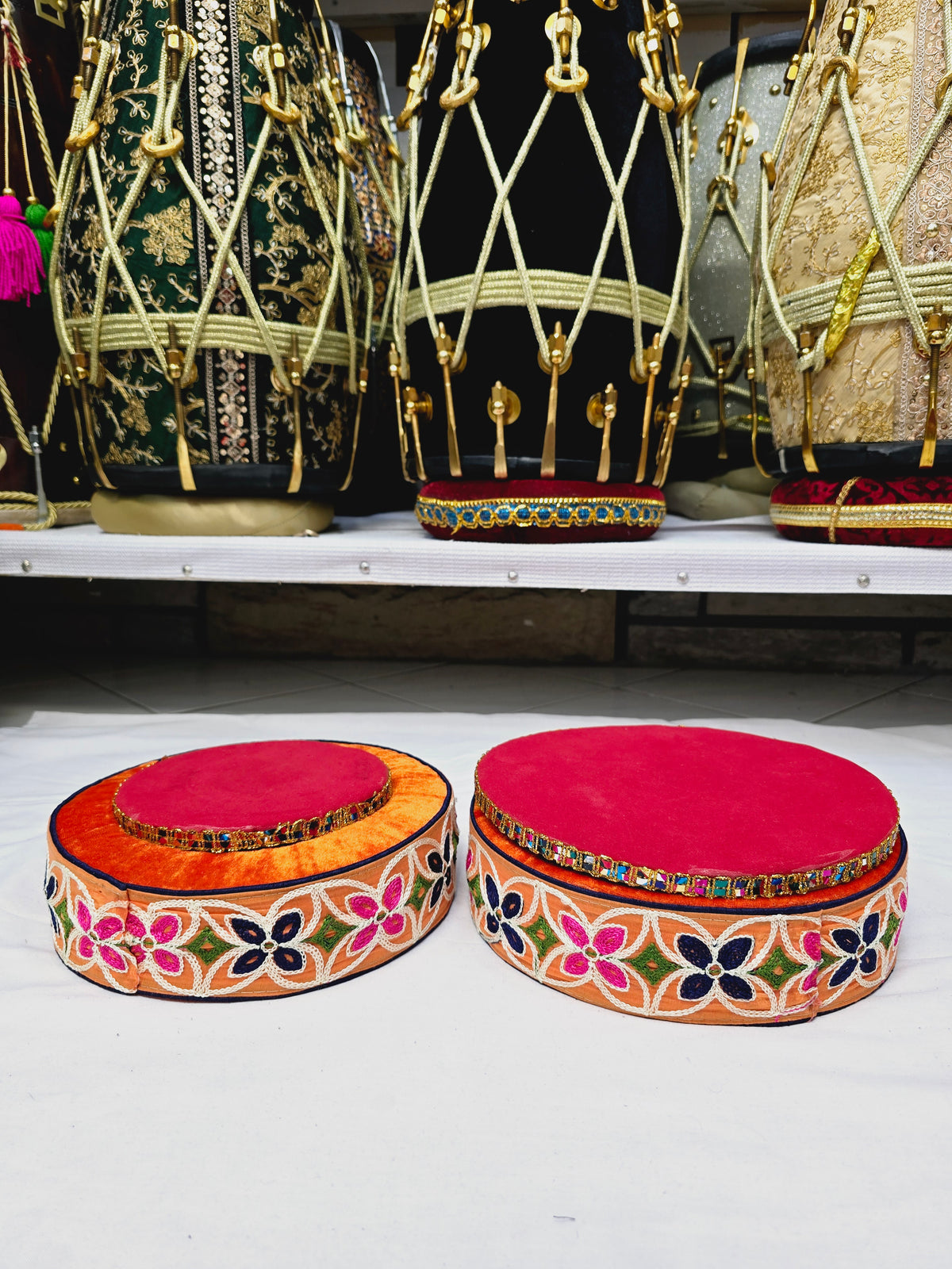 Sunrise Tabla Rings – Orange with Floral Accents (Minor Cosmetic Defects) - Sangeet Store