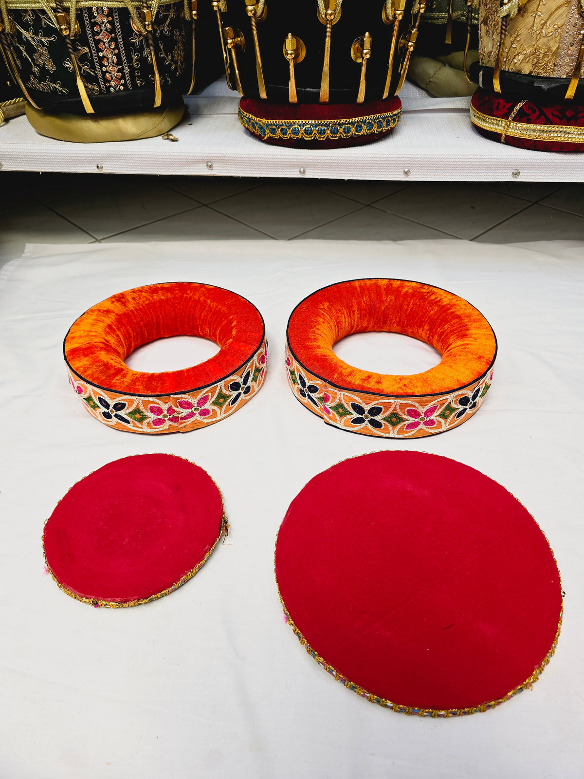 Sunrise Tabla Rings – Orange with Floral Accents (Minor Cosmetic Defects) - Sangeet Store