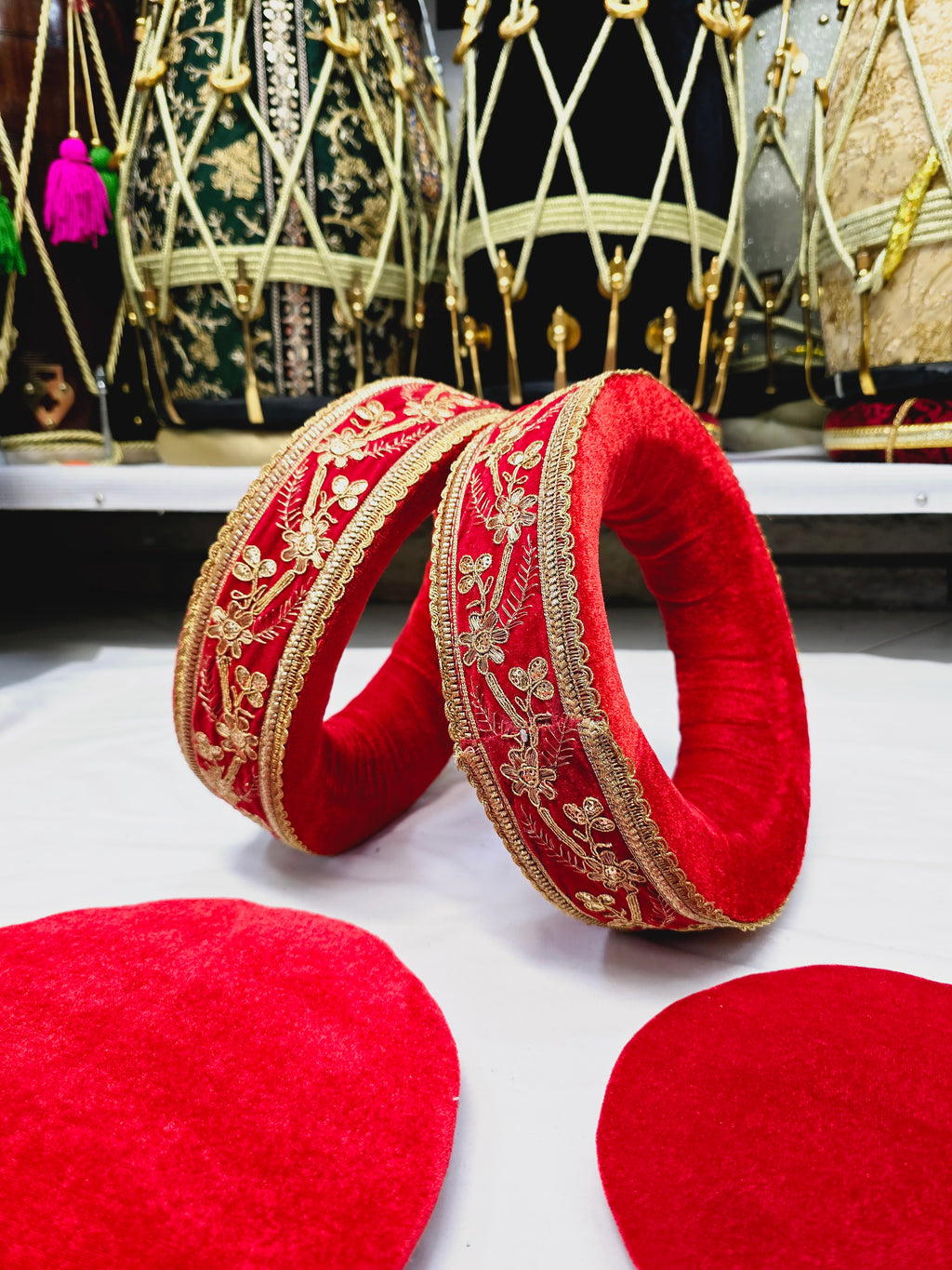 Royal Ember Tabla Rings – Premium Red with Golden Accents – Sangeet Store