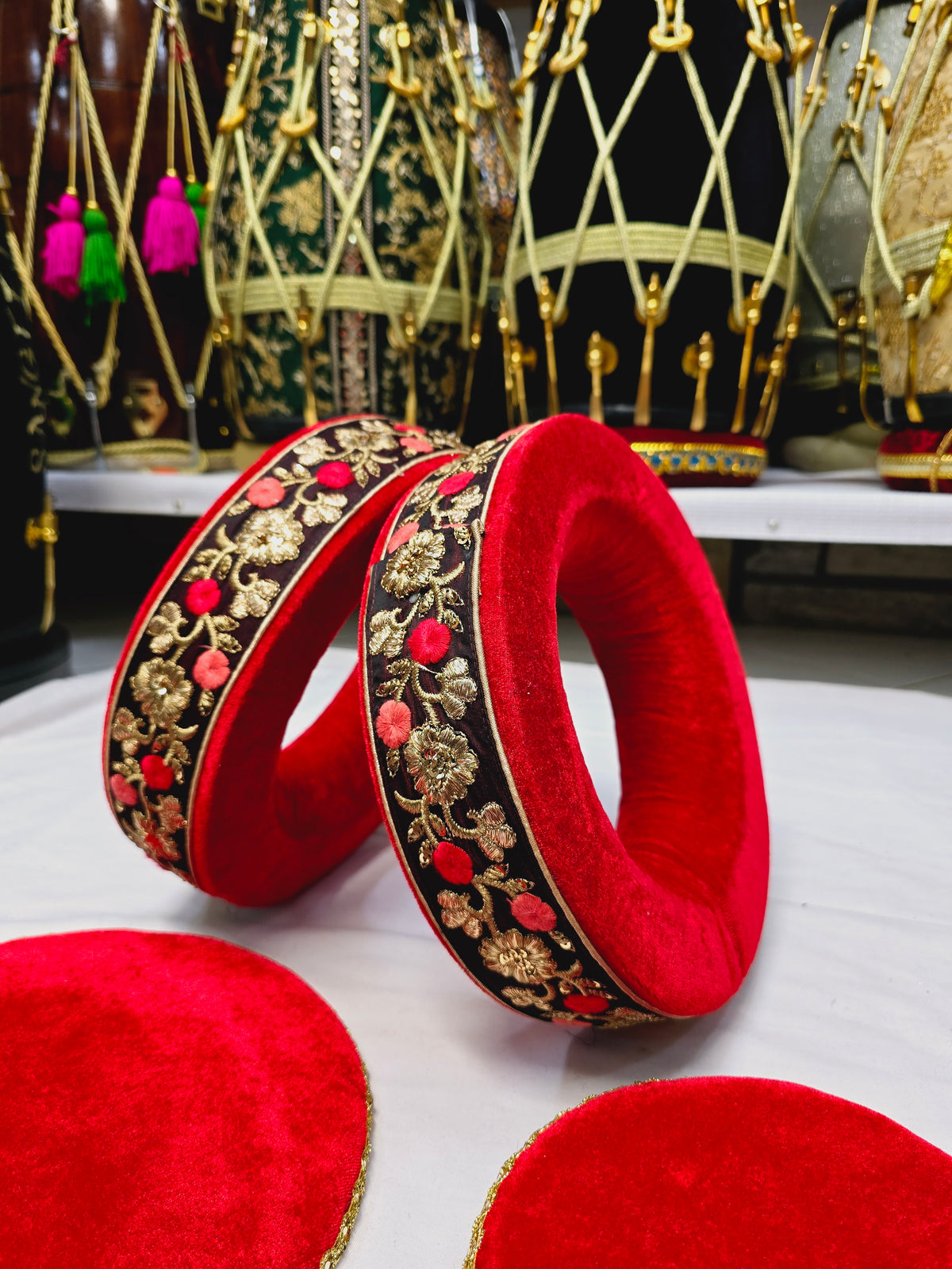 Crimson Fleur Tabla Rings – Premium Red with Floral Design