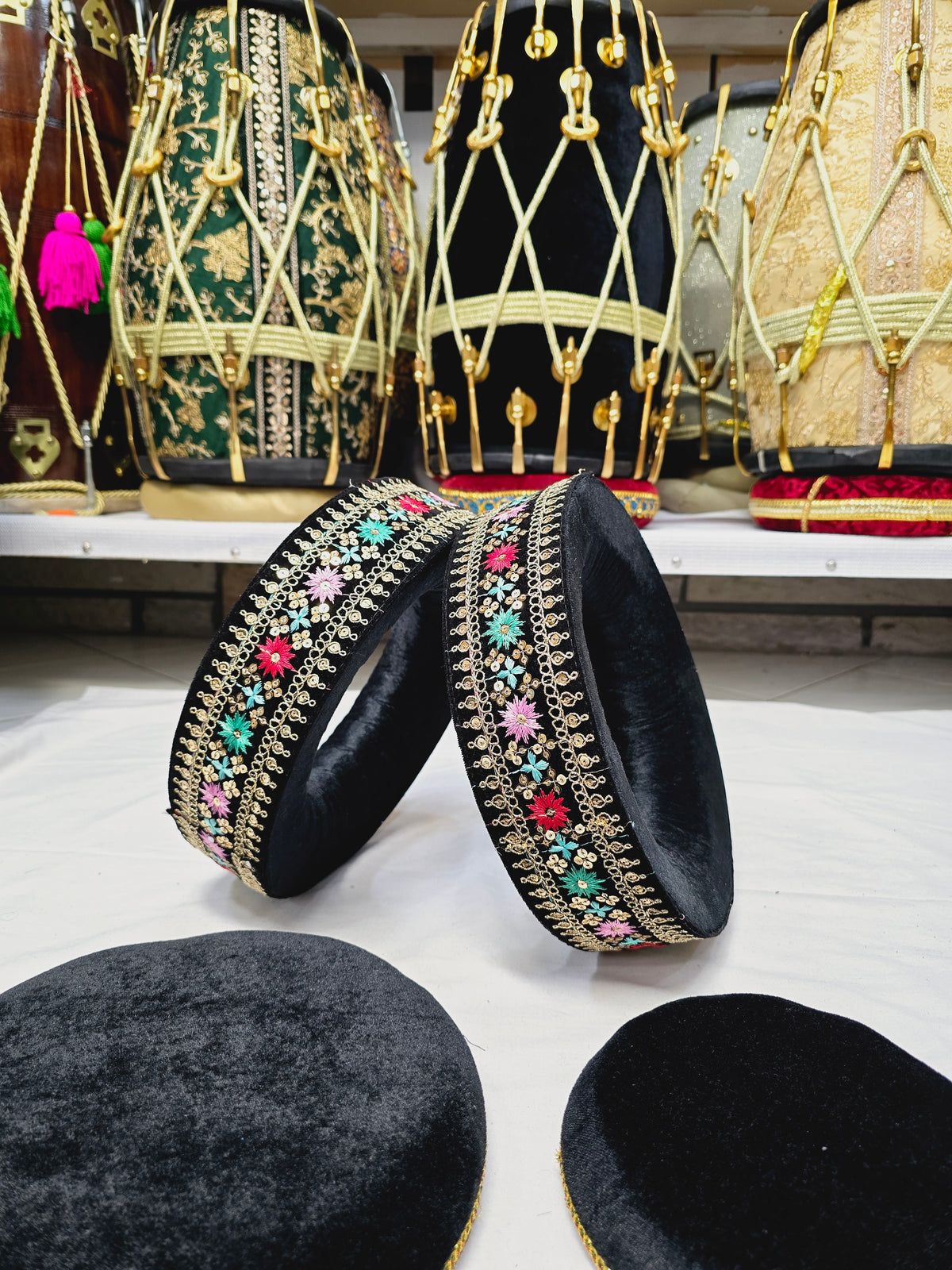 Onyx Radiance Tabla Rings – Premium Black with Gold & Multicolor Design