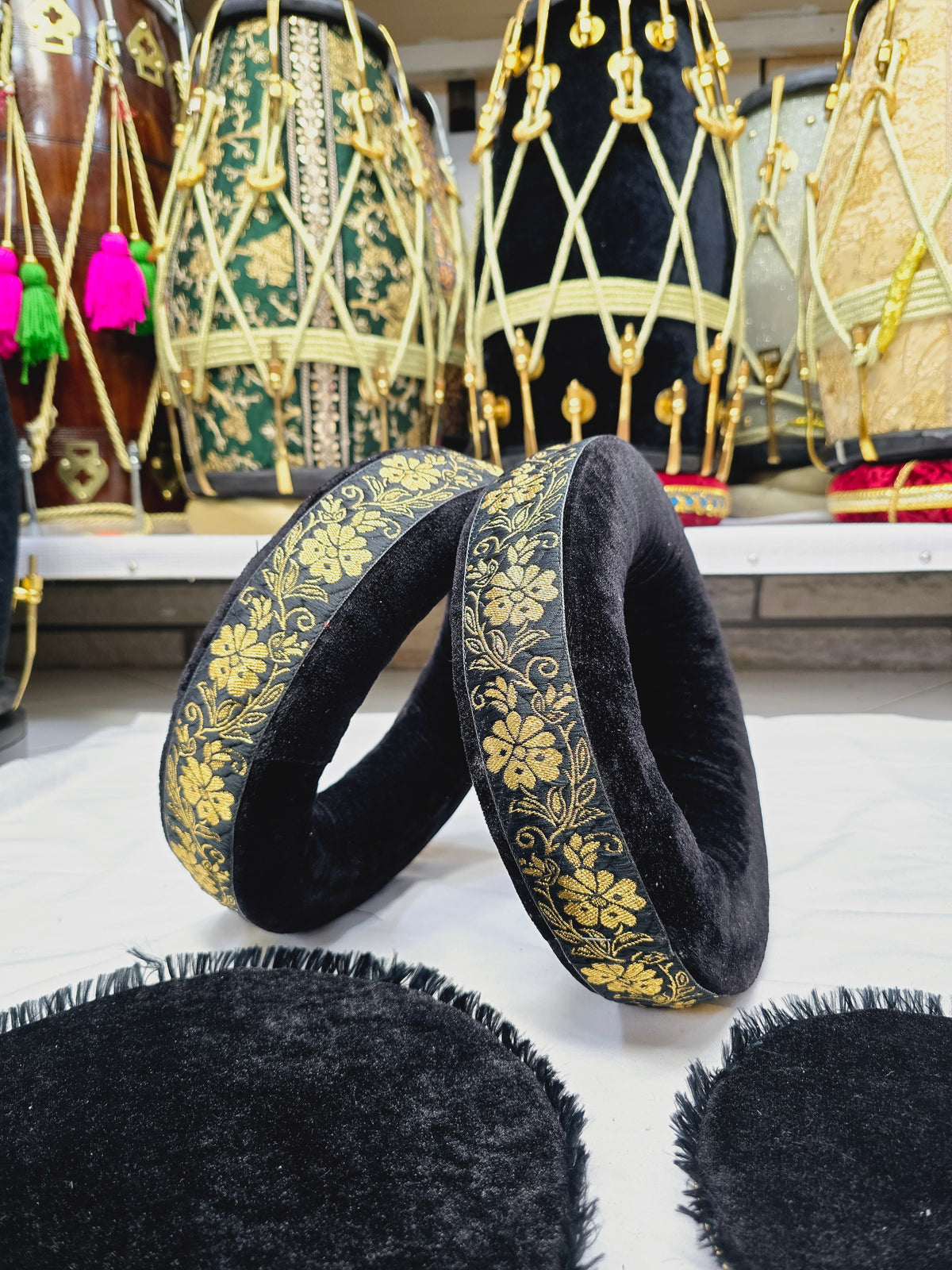 Onyx Gold Tabla Rings – Premium Black with Gold Design (Minor Defects)