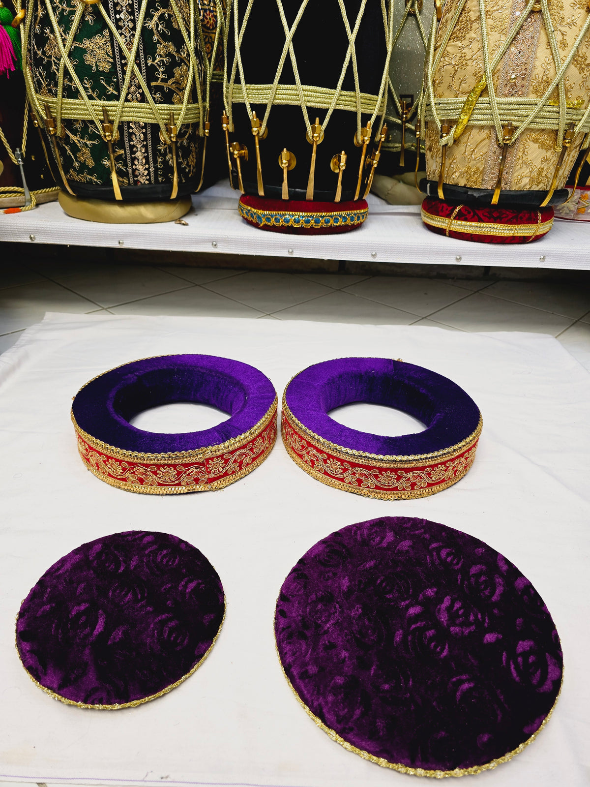 Royal Amethyst Tabla Rings – Premium Purple with Gold & Red Felt Design - Sangeet Store