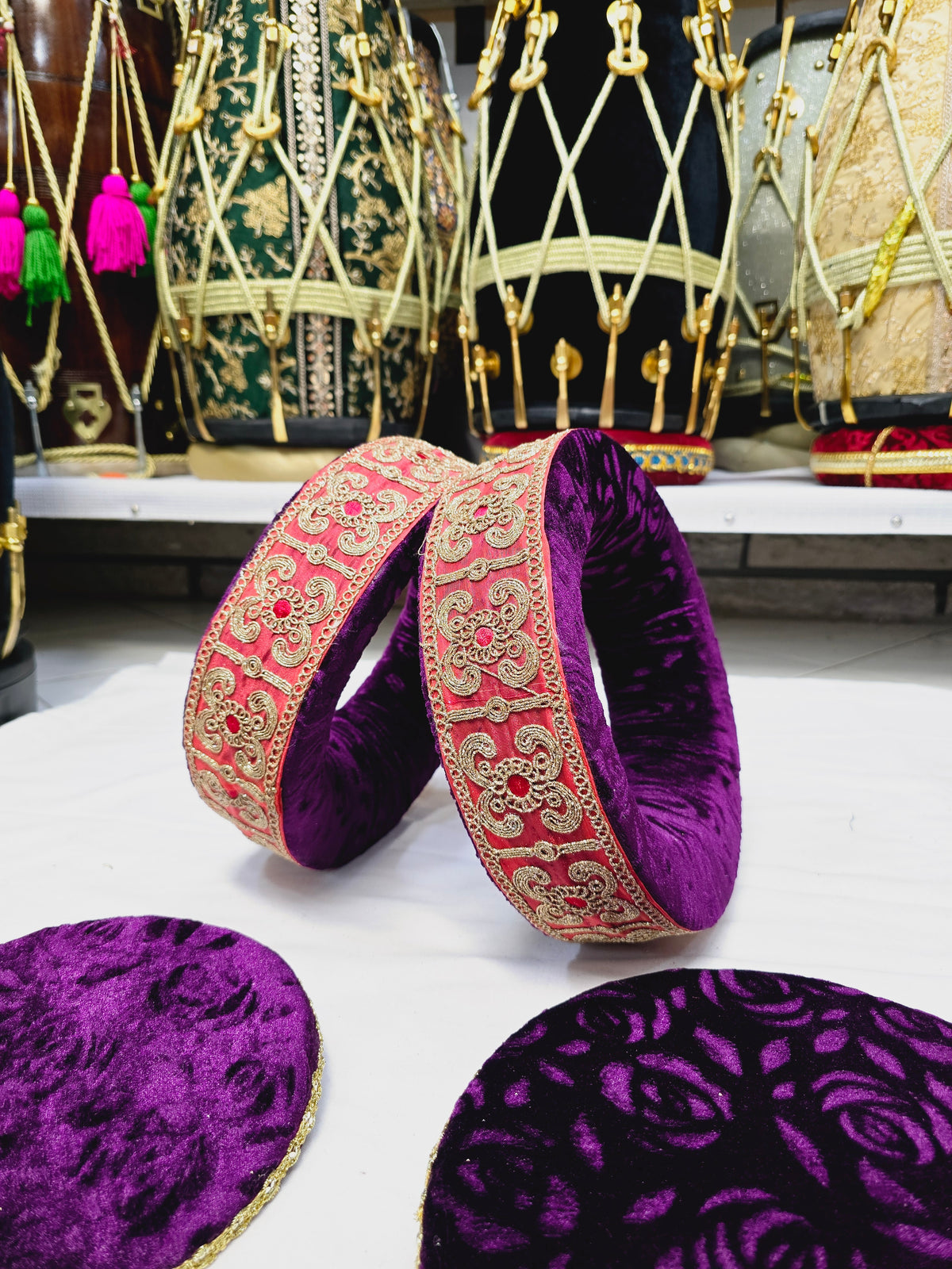 Regal Violet Tabla Rings – Premium Purple with Gold & Red Design