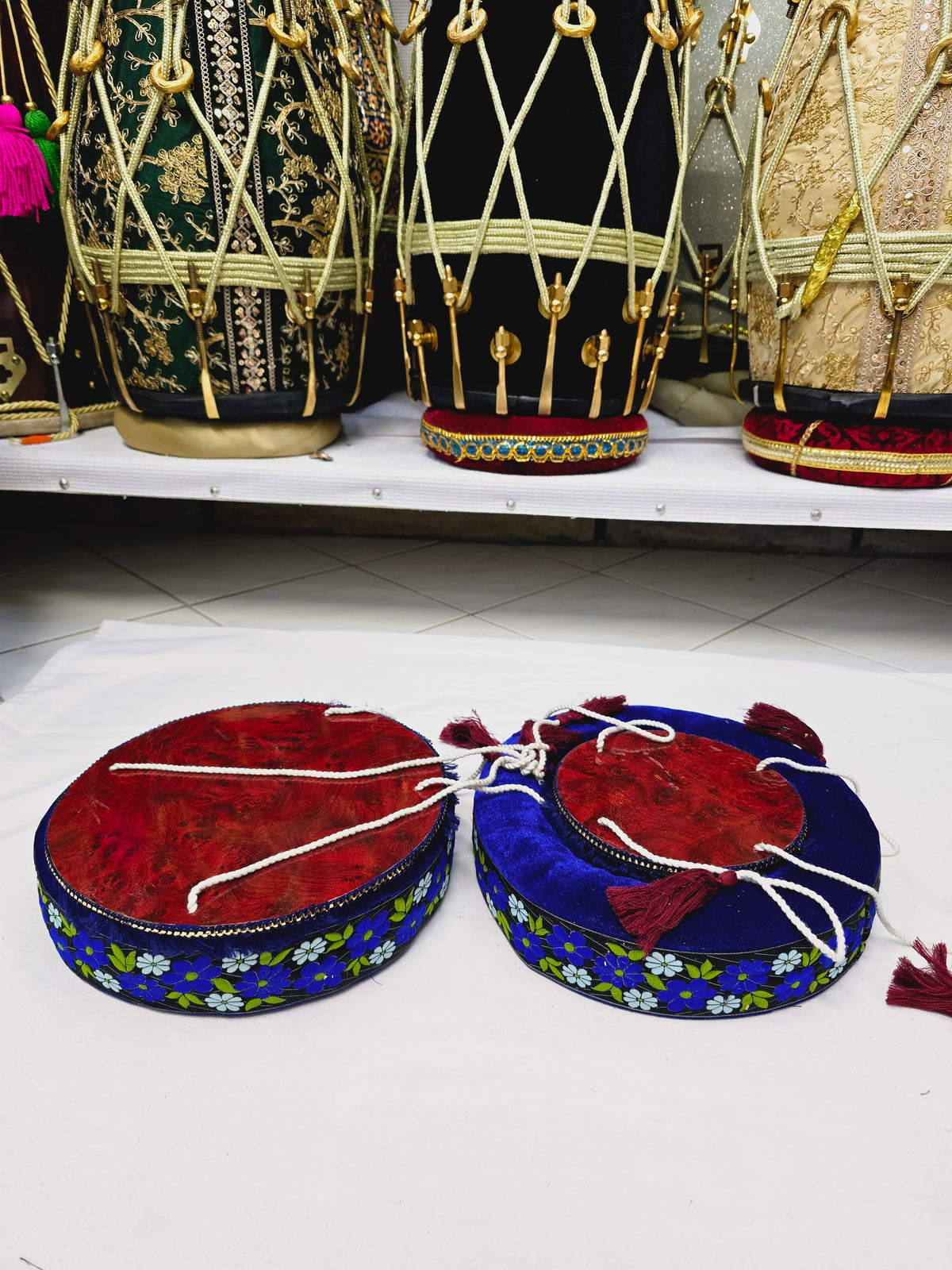 Sapphire Bloom Tabla Rings – Premium Blue with Floral Design - Sangeet Store