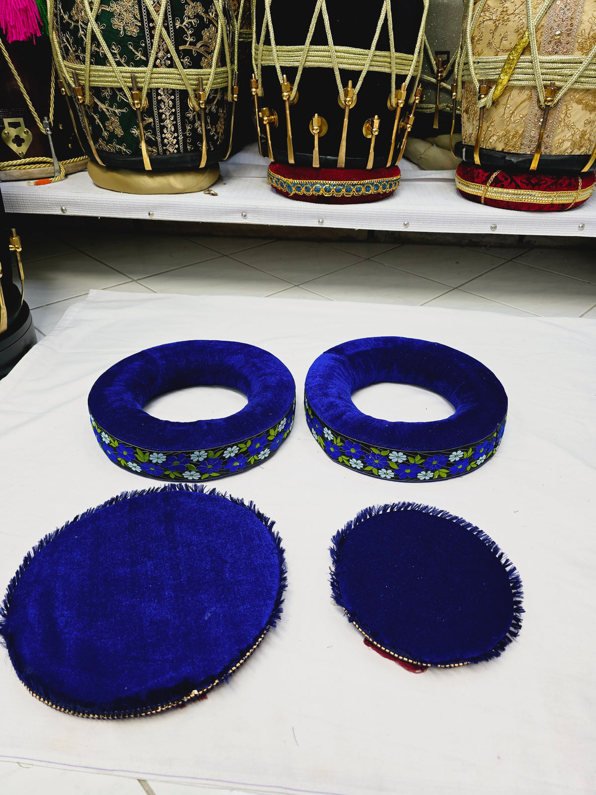 Sapphire Bloom Tabla Rings – Premium Blue with Floral Design - Sangeet Store